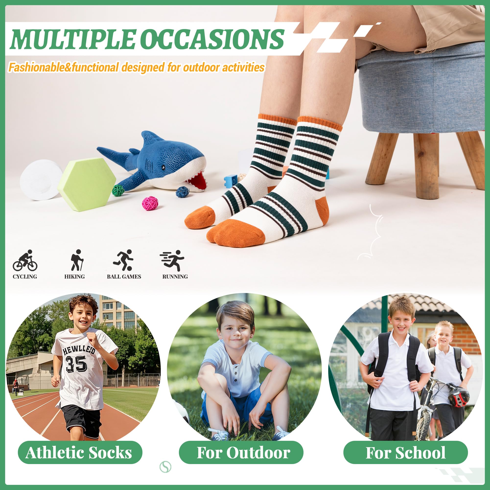 SEEYAN Calcetines deportivos para niños y jóvenes, de algodón, para correr, baloncesto, 6 pares