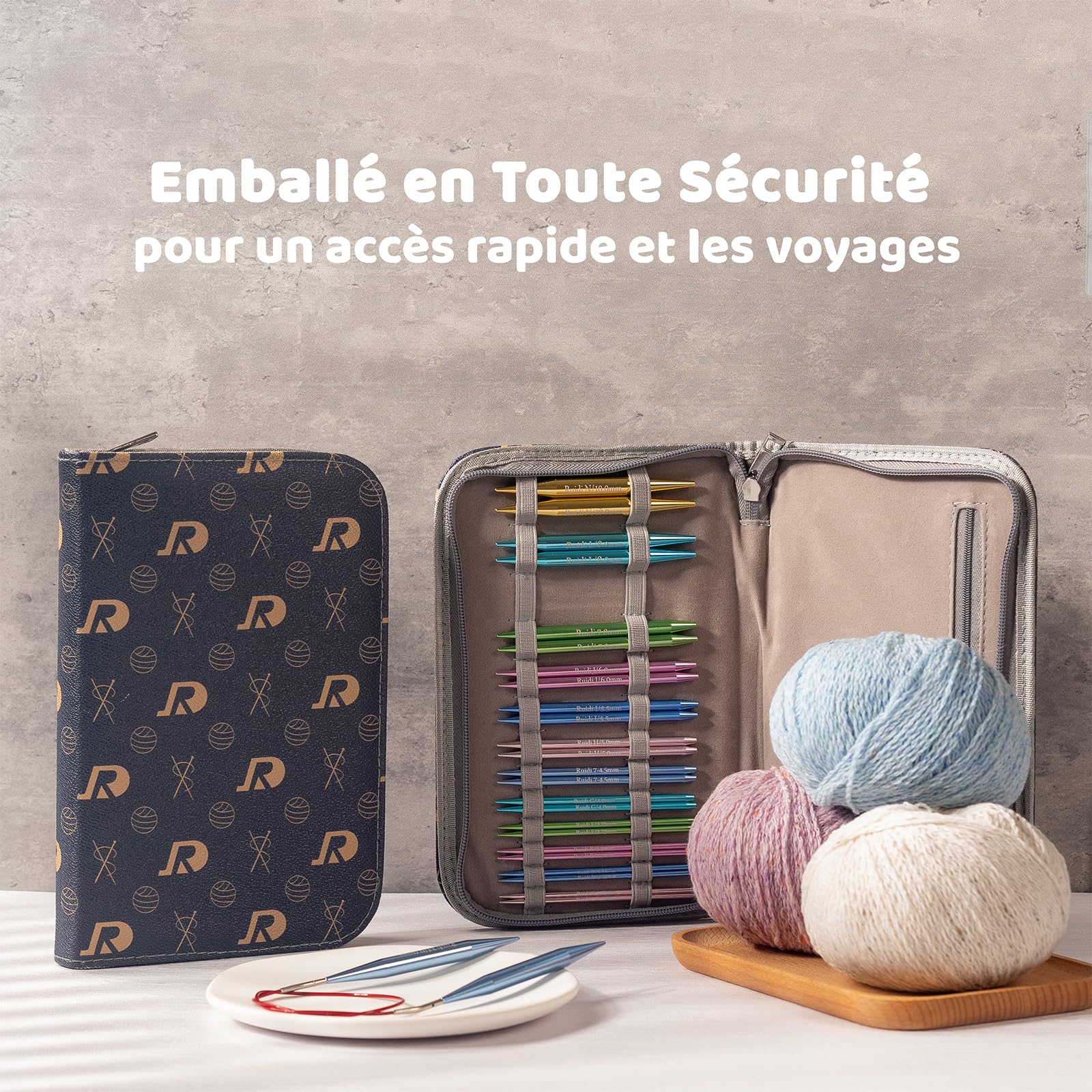 RUIDI Kit d'Aiguilles à Tricoter, Aiguilles Circulaires Interchangeables en Aluminium Léger avec Étui et Accessoires, 13 Paires d'Aiguilles Circulaires Tricot(10cm), tailles 2,75mm à 10mm