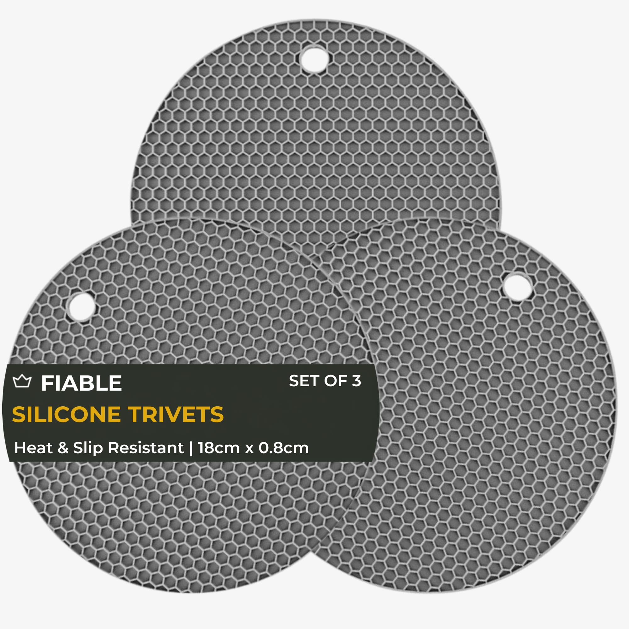 Premium Grade Silicone Trivet Mats - Non Stick, Non Slip, Scratch Proof, High Heat Resistant mats for Hot Pans | Pot Holder mats | 8mm Extra Thick for Dining and Kitchen - Set of 3 Grey-image-7