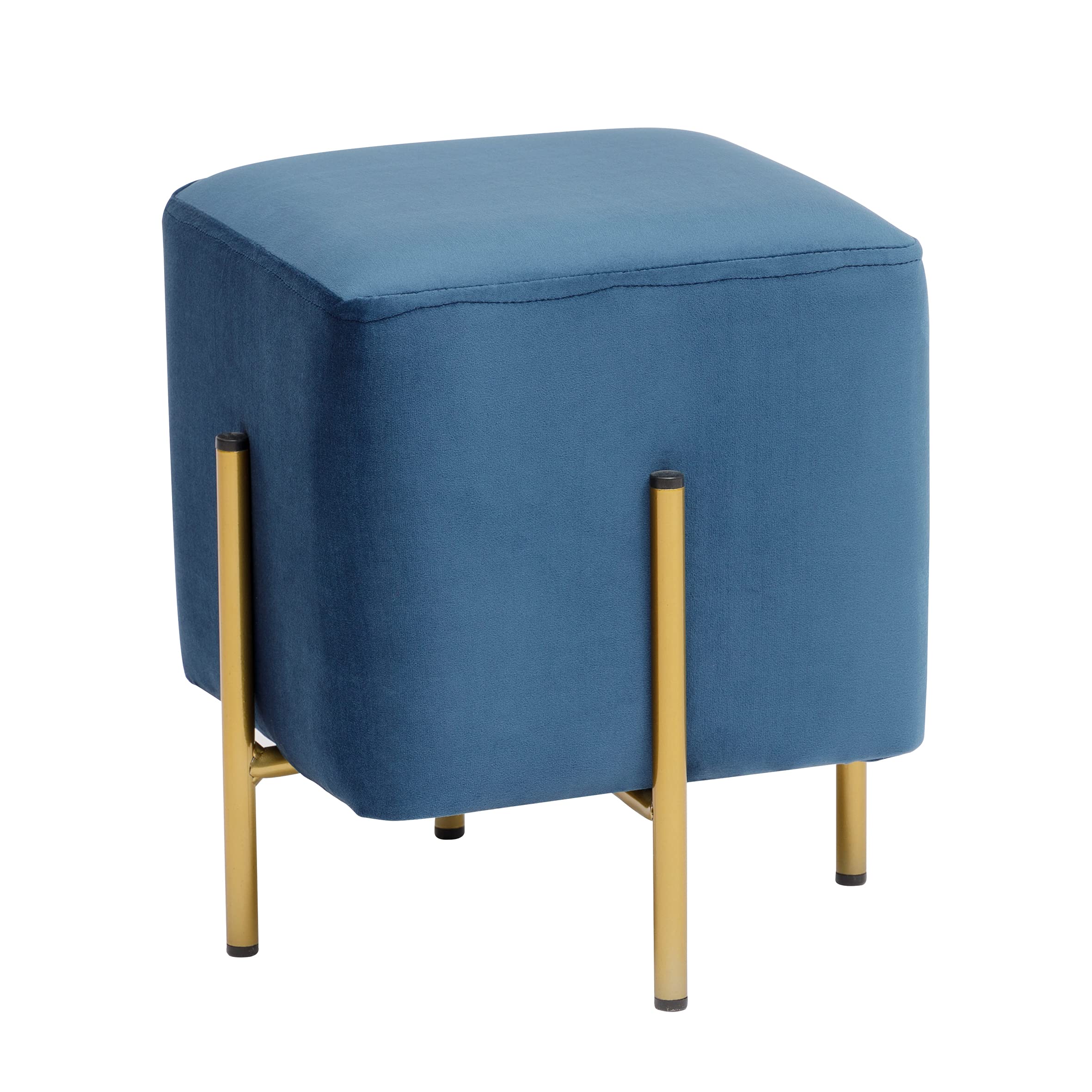 Baroni Home Pouf Poggiapiedi Quadrato in Velluto, Pouf da Salotto Imbottito, Pouf Panchetto per Camera da Letto, Blu, 33x33x38 cm