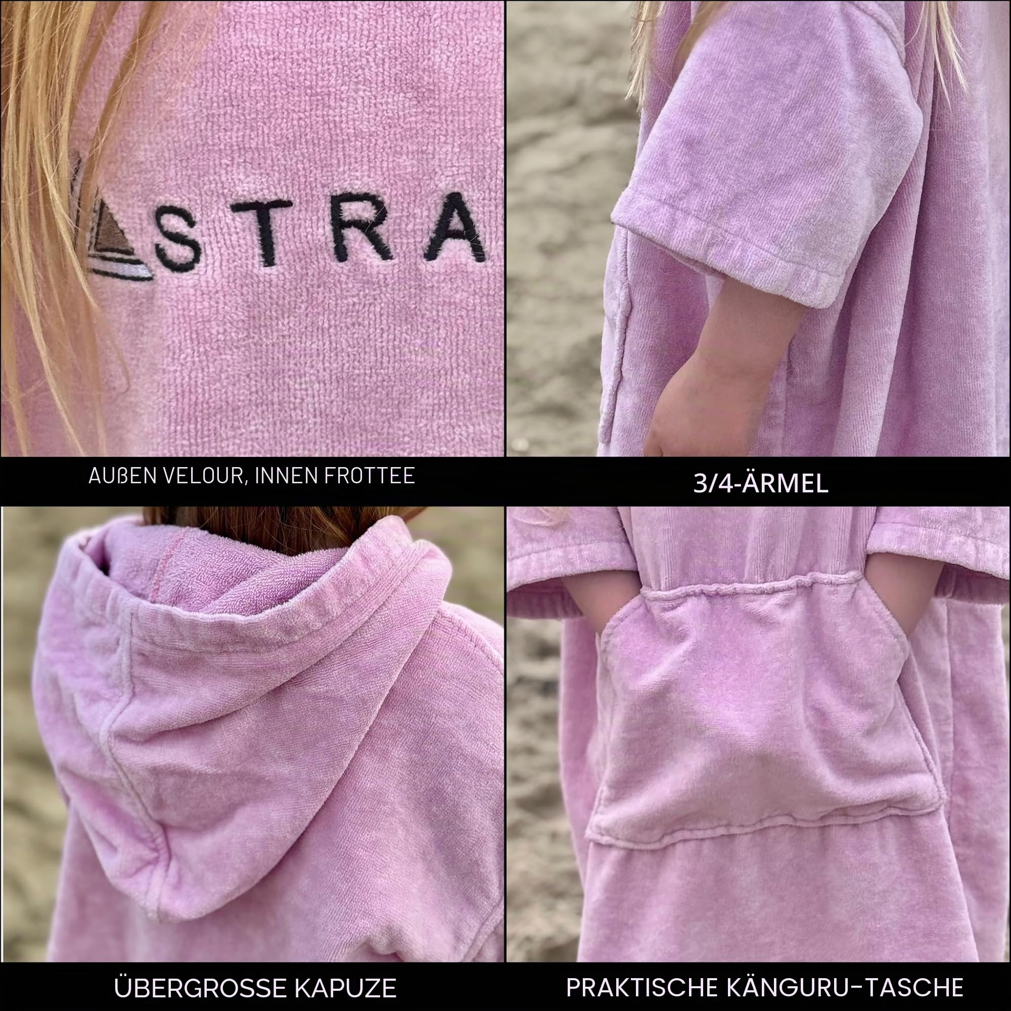 Stravaig Frottee-Poncho für Erwachsene und Kinder (350 g/m²) – leicht zu wechselnder Frottee-Bademantel zum Schwimmen, Surfen, Wildschwimmen, Strand (Rosa, Größe S-M)