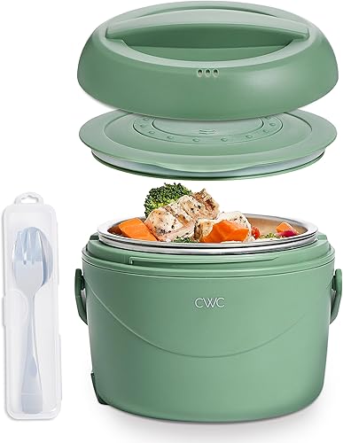 Miniatura 6 de COOK WITH COLOR Fiambrera redonda 40W, calentador de alimentos portátil, capacidad 1.1L, revestimiento de acero inoxidable, cabra/visón