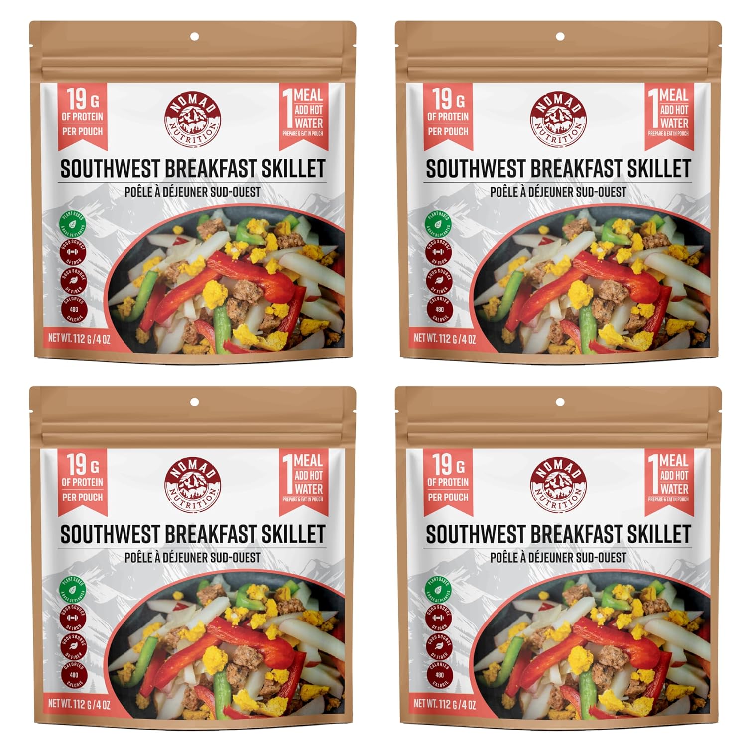 Nomad Nutrition SOUTHWEST Breakfast Skillet | Instant Freeze Dried Backpacking & Camping Food | Plant-Based, Non-GMO Hiking Meals with High-Energy, Vegan, Gluten-Free | 112g - 4 Pack