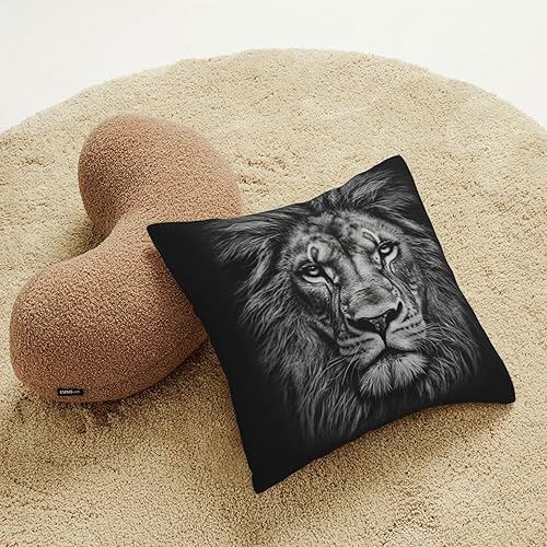 Miniatura 6 de Fundas de almohada decorativas de pana con estampado de cabeza de león en blanco y negro, funda de almohada suave para sofá, funda de cojín cuadrada