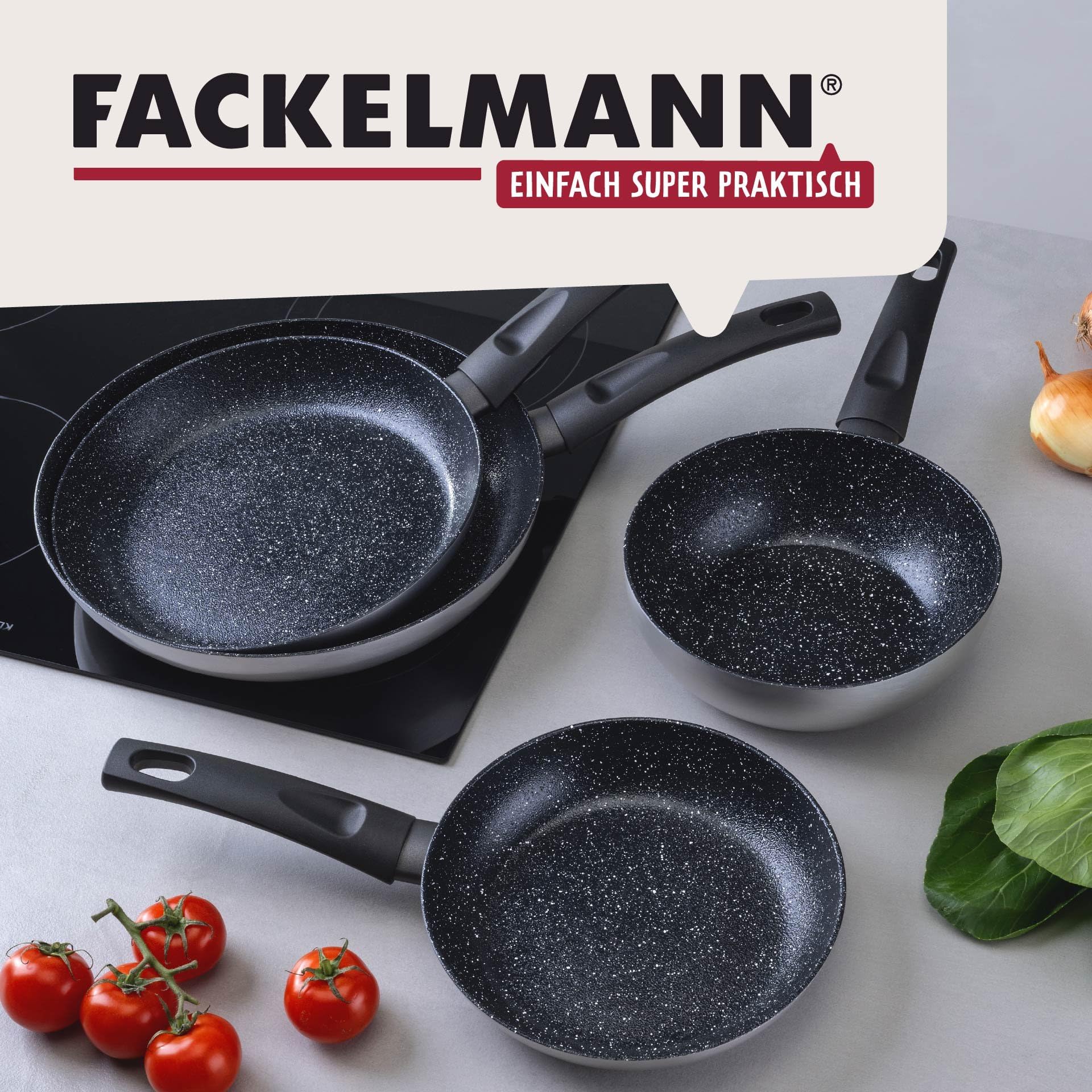 FACKELMANN Padella Essential Crisp Ø 20 cm – Rivestimento in ceramica di alta qualità senza PFAS, ideale per tutti i piani cottura, compresi quelli a induzione, nero