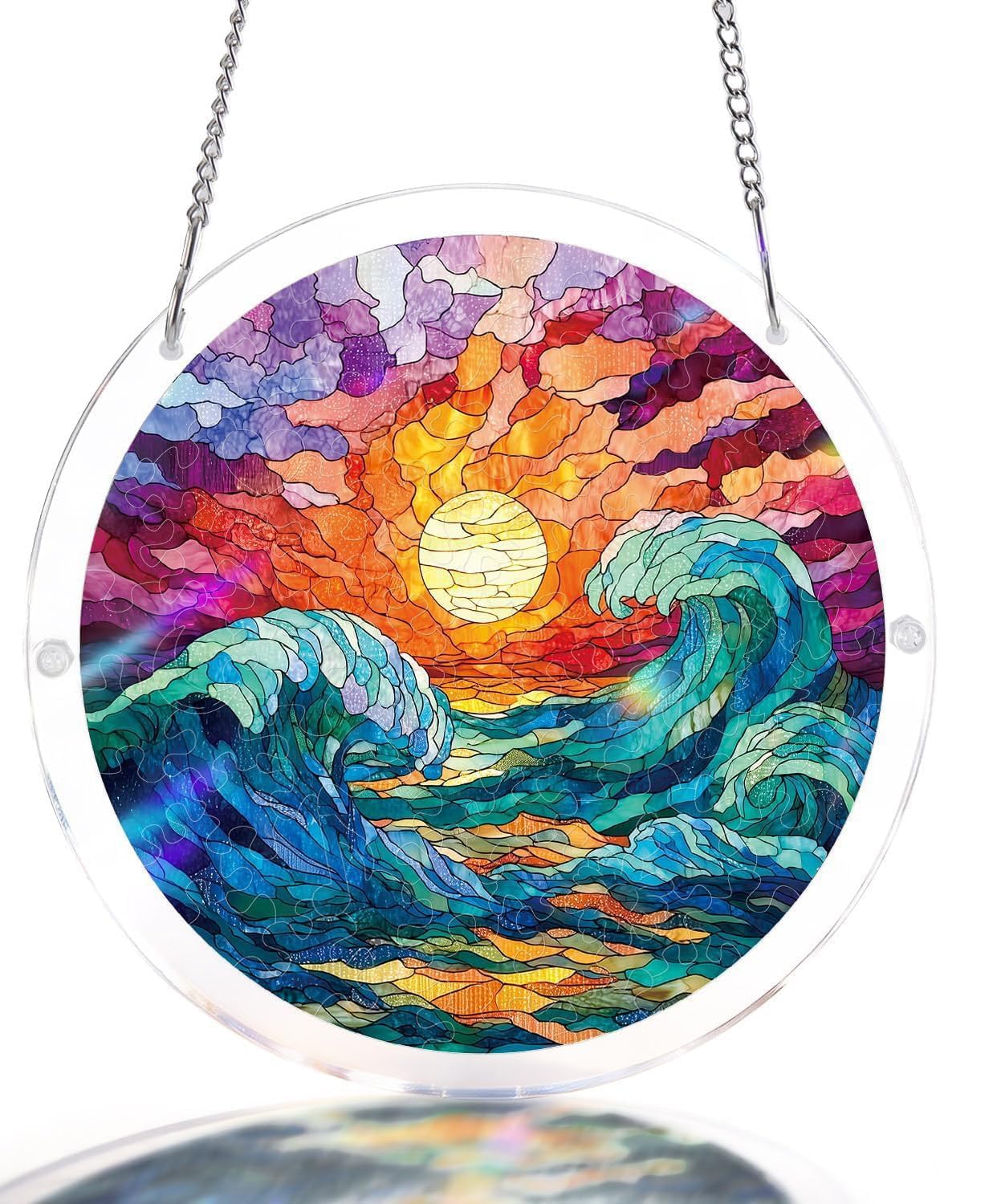 Tide Acrylic Jigsaw Puzzles Suncatcher, 8.9 Inch Window Hanging Suncatcher Acrylic Puzzle, DIY Home Decor Art Gift