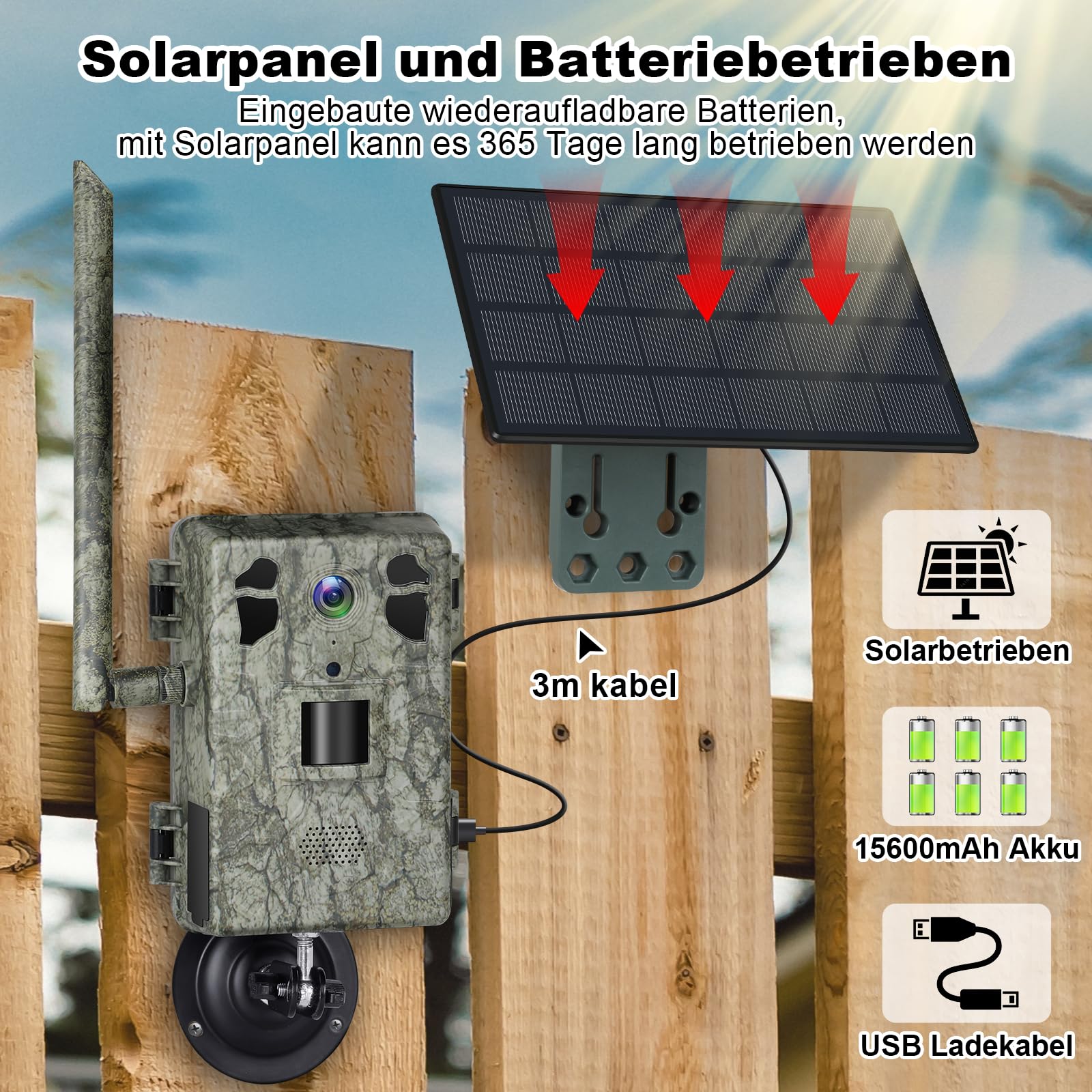 ZAIYW 4G LTE Solar Wildkamera 2,7K HD Live Video 120° 20M Bewegungsmelder 940nm No Glow Nachtsicht IP66 Wasserdicht