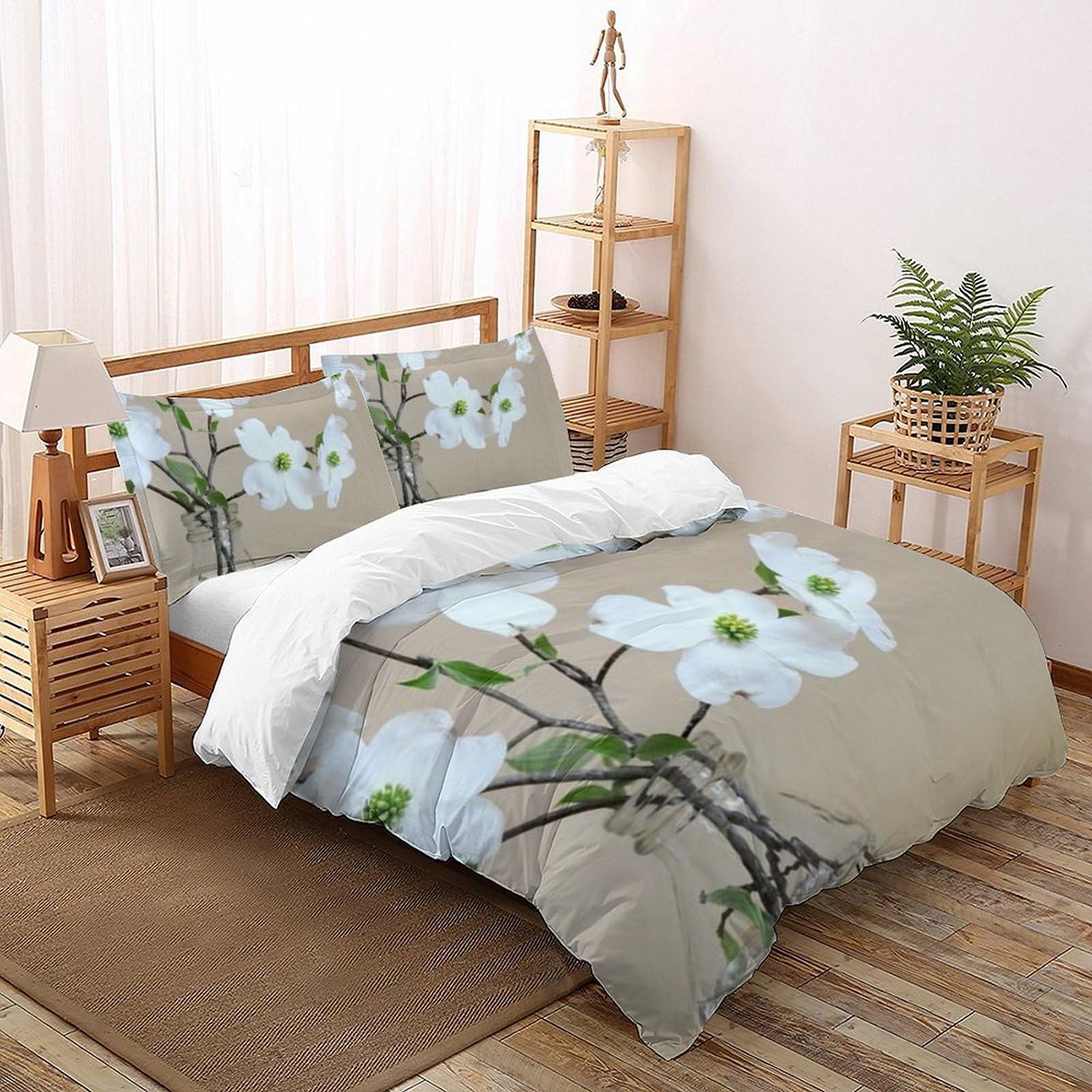 Housse de couette plantes 220x240 anti-plis pour un lit d'adolescente sans repassage