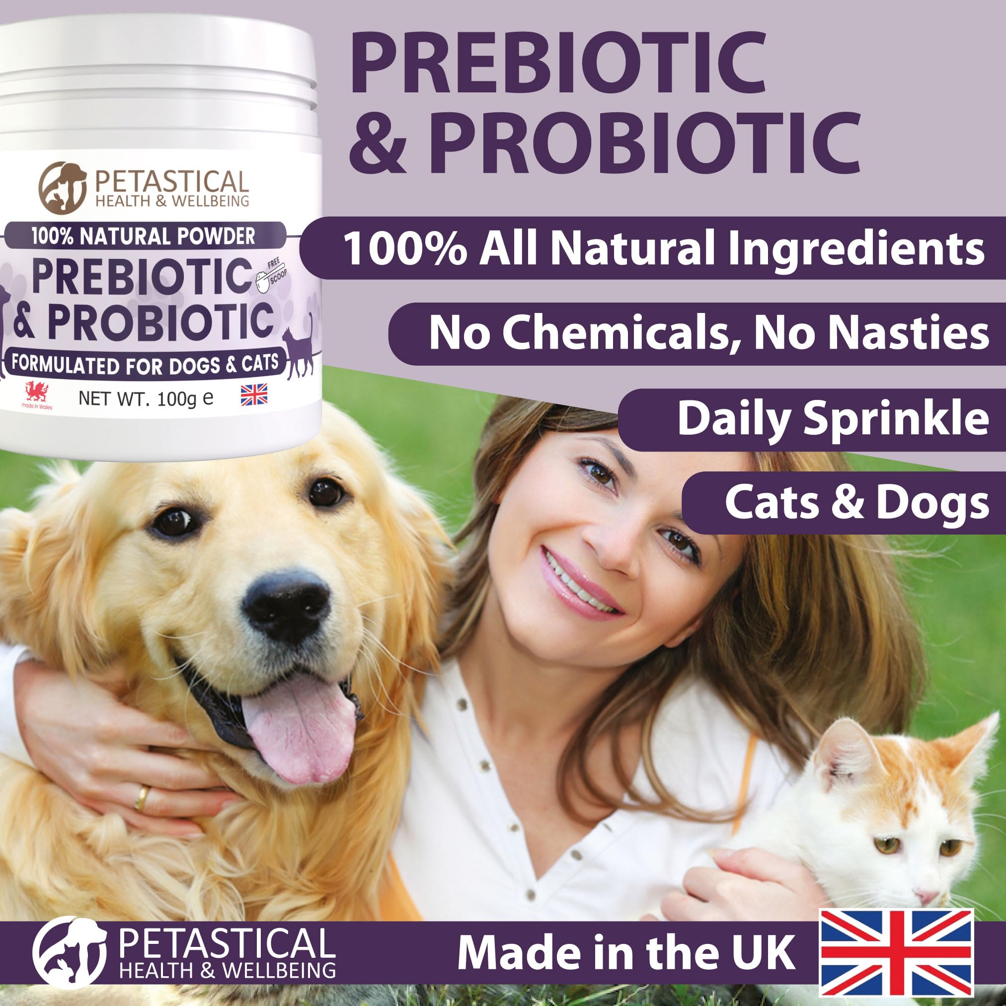 Probiotics for Dogs Cats, Prebiotic with Chicory Inulin, Canine Feline Probiotic Powder for Digestive Health Pet Supplement 100g - Image 2