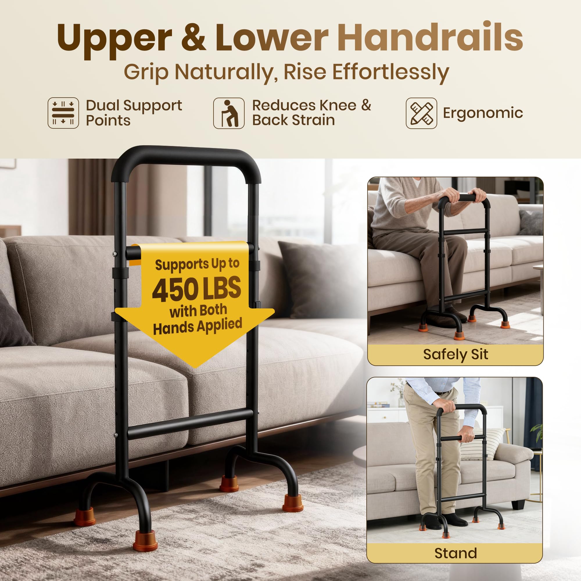 Support Way Stand Assist for Chair & Couch - Height Adjustable Mobility Aid for Seniors, Lightweight Aluminum Frame with 450lb Capacity