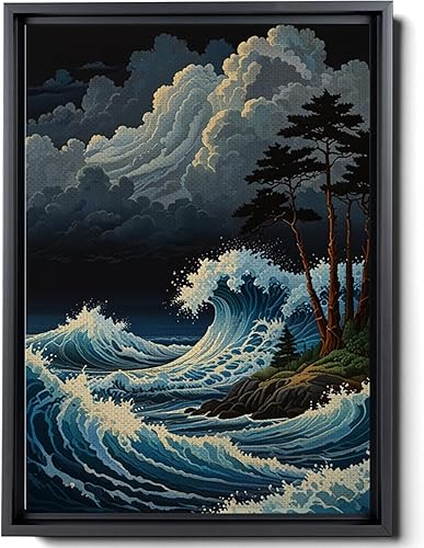 Canvas Print Wall Art Retro Wave Art A Storm Wall Art Print Sea Wave In The Night And Trees Stormy Waves Art Canvas Prints, Decor