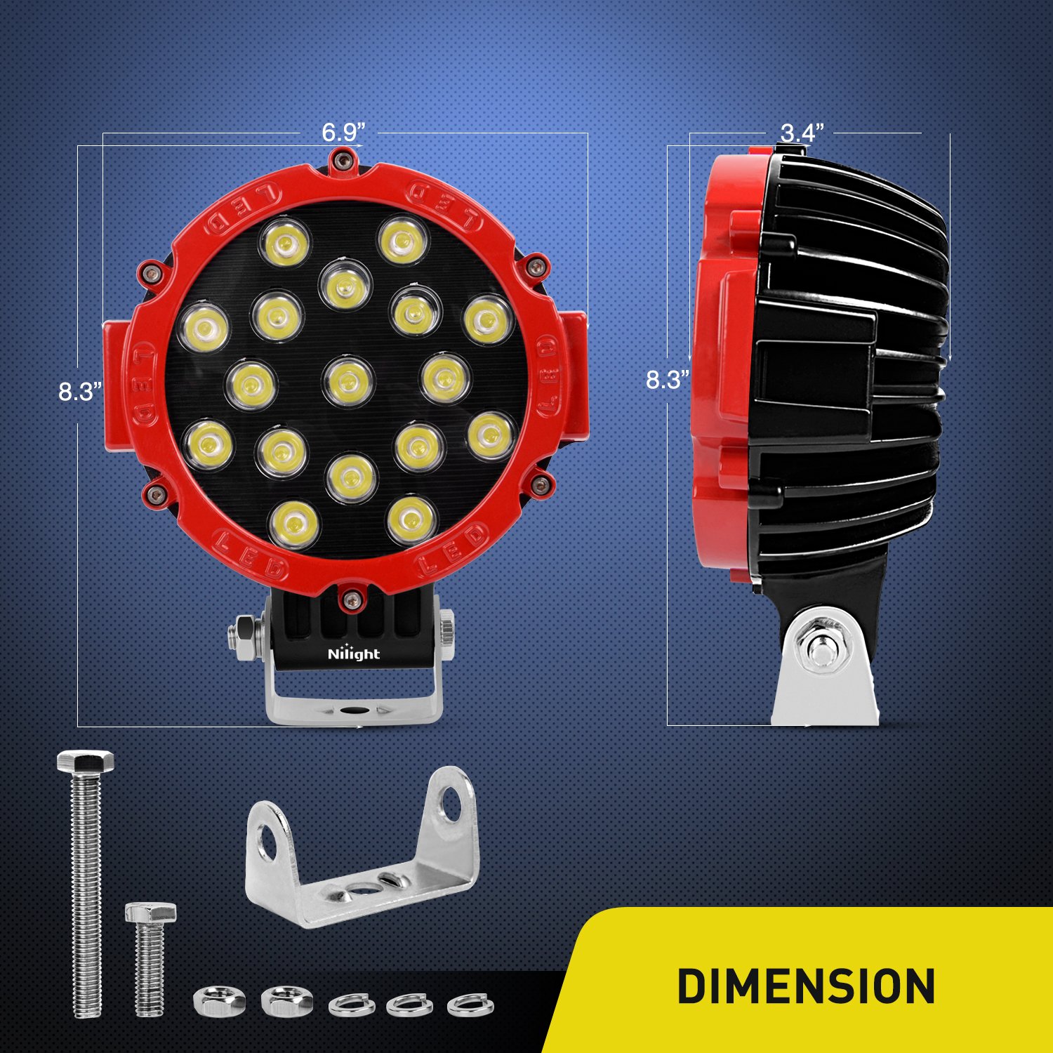 Nilight 2PCS 51 W 17,8 cm Rosso Rotondo LED Luce di Lavoro Bar di inondazione off Road Fog Driving Roof Bar Bumper per SUV Boat Jeep Lampada, 2 Anni di Garanzia