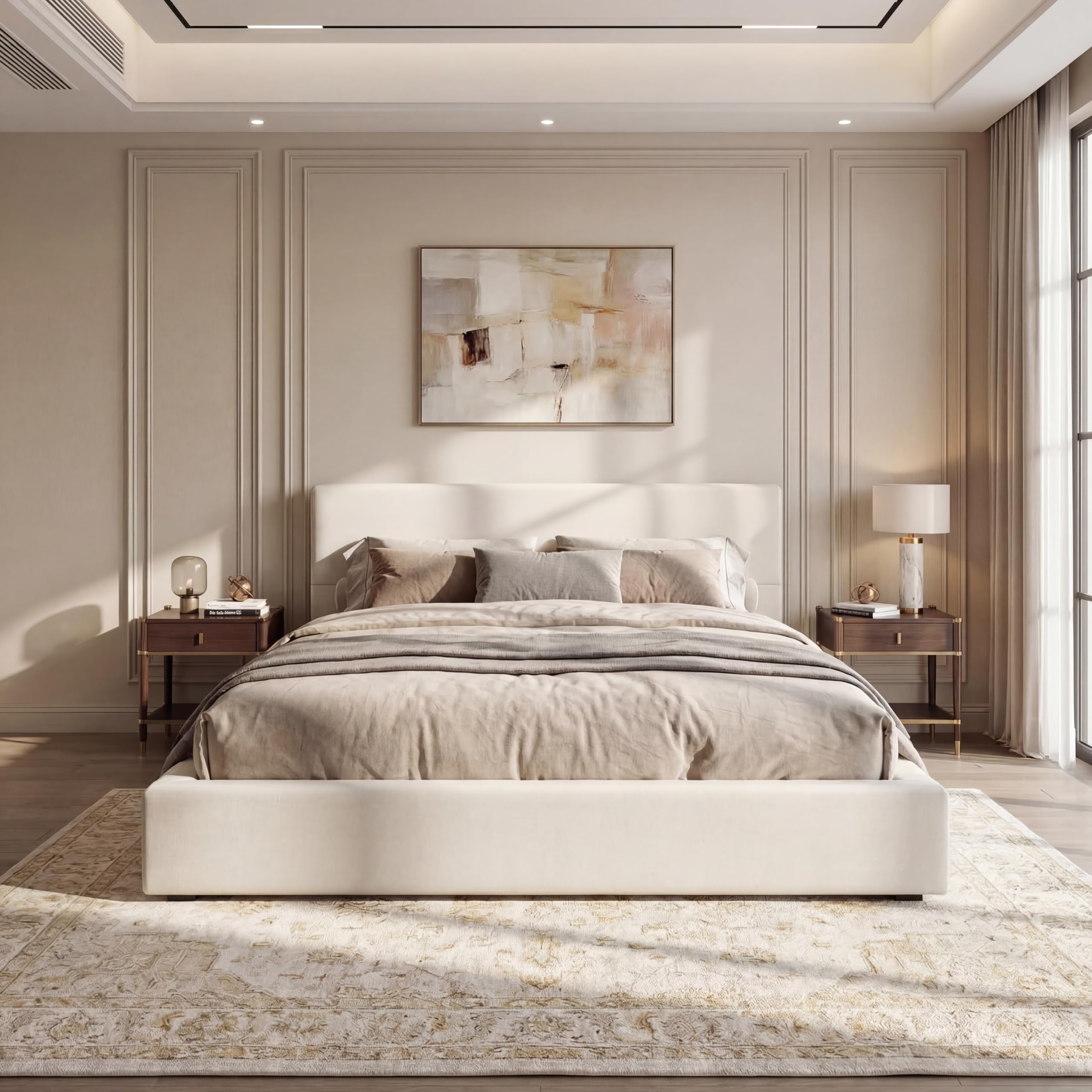 Photo 1 of ***MISSING PARTS***
Christopher Knight Home California King Upholstered Bed Frame with Thick Linen Headboard and Footboard, Beige Platform Bed with Solid Wood Legs, No Box Spring Needed, 800 lbs Capacity