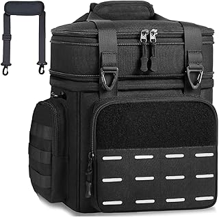 Tactical Lunch Box Cooler Bag - Insulated Lunchbox for Men Women - Expandable Insulated Large Lunch Box, Double Deck Heavy Duty Durable Lunchbox for Adults Work Shifts Outdoor Trips Beach Black 22L