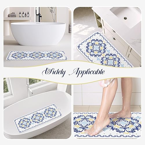 Miniatura 6 de SHUCHING Alfombra de baño para adultos antideslizante de 40 x 16 pulgadas, tapete de baño extra largo antideslizante, tapete de ducha para baño sin
