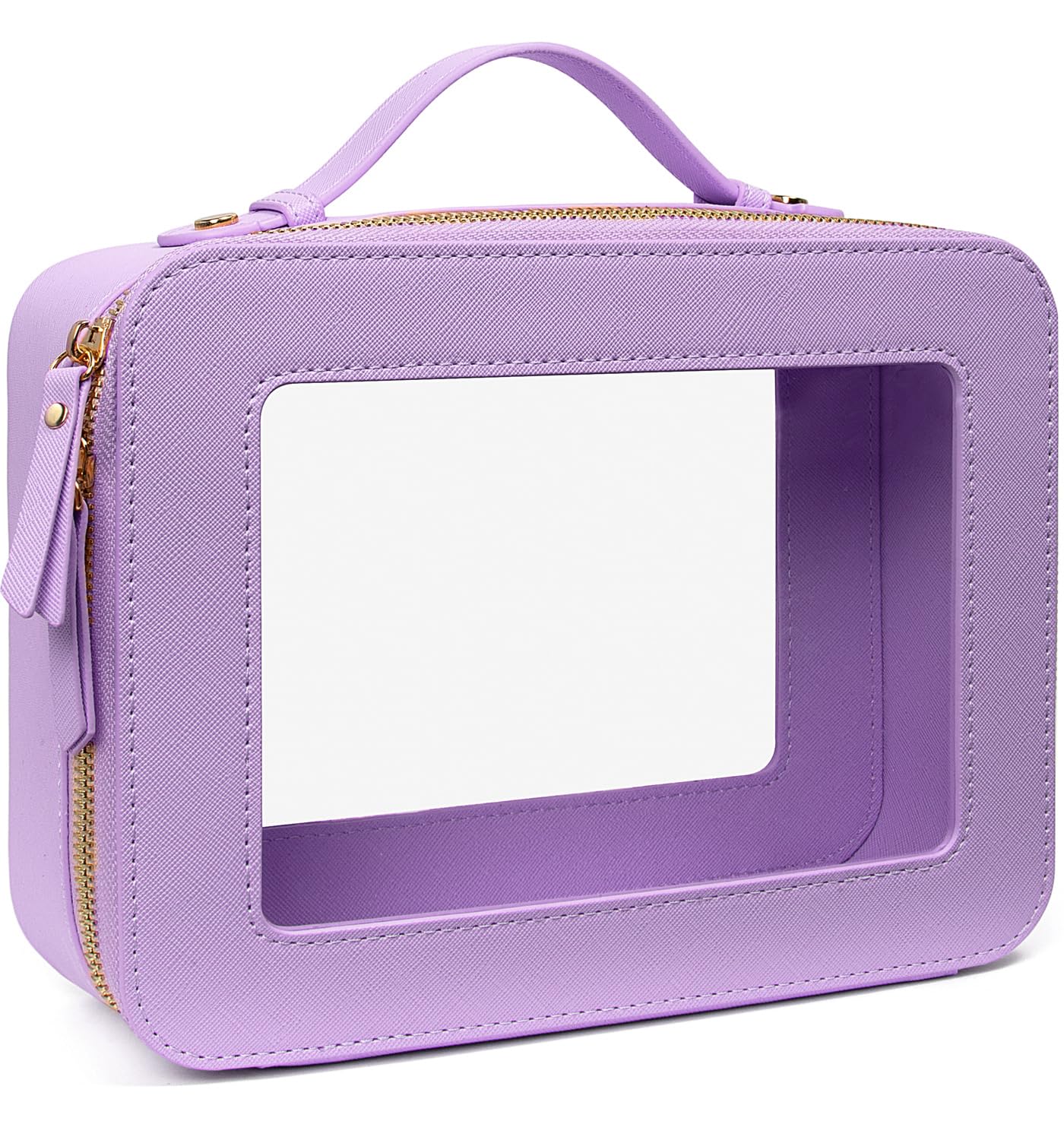 LETGO Clear Majhong Tile Bag with Handle - TSA Approved Toiletry Bags with Zipper, Makeup Organizer for Carry-on Travel Essentials, Cosmetic Bags for Women &amp; Men (Large Purple)