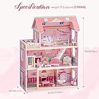 Vista 7 de ROBUD Casa de madera para muñecas, juego de casa de muñecas con 24 piezas de accesorios exquisitos, ascensor que funciona, regalo para niños de 3