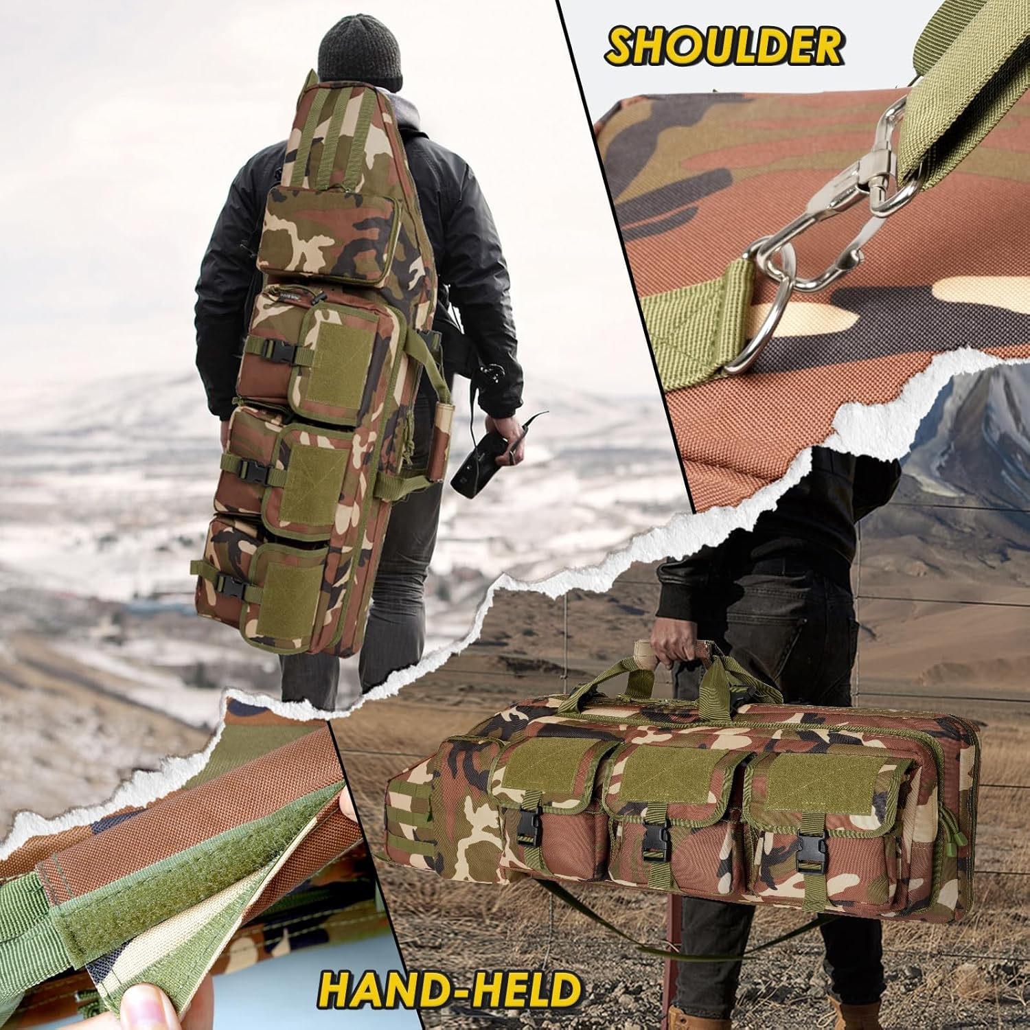 DULCE DOM Double Rifle Case 36 38 42 44 48 inch, Tactical Backpack for Range & Hunting, Soft Gun Bag with Movable Divider, Multiple Magazine & Accessory Pouches