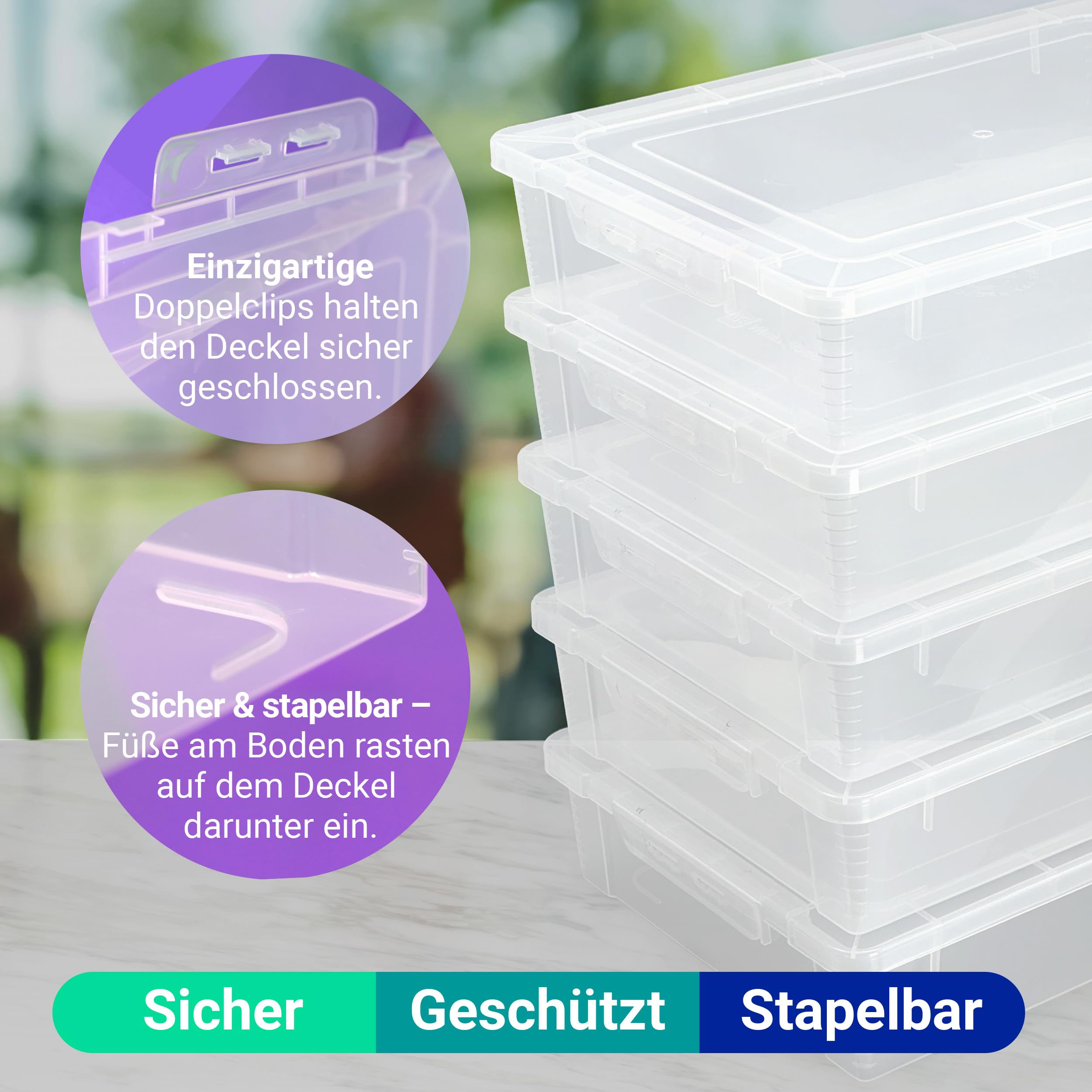 WestonBoxes A4 Clip Deckel Box, Übergroße Aufbewahrungsbehälter für A4-Papier, Dokumente, Schreibwaren, Kunst & Bastelbedarf, Organisieren & Aufbewahren von Spielen, Spielzeug, Modellen, transparenter