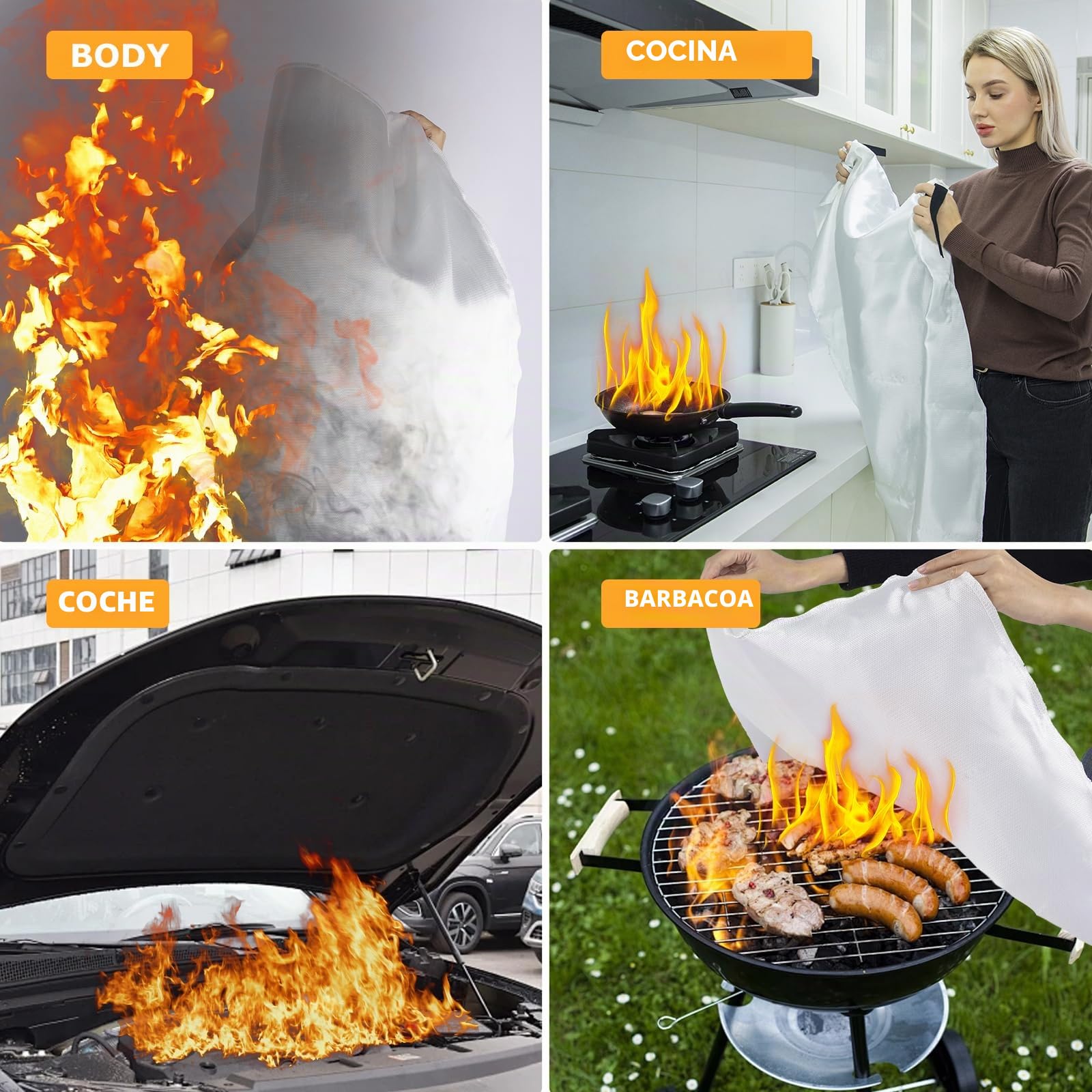 Manta Ignifuga, 1 Piezas - de Fibra de Vidrio, Manta de Emergencia contra Incendios para Cocina