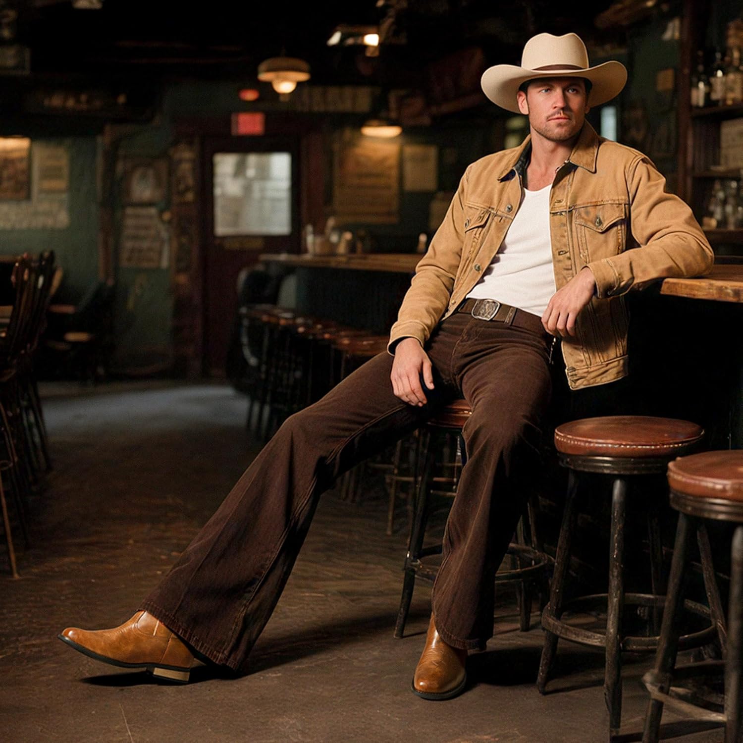 Bruno Marc Cowboy Boots for Men, Slip on Western Boots with Chic Embroidered Durable Short Retro Country Square Toe Boot - Image 2