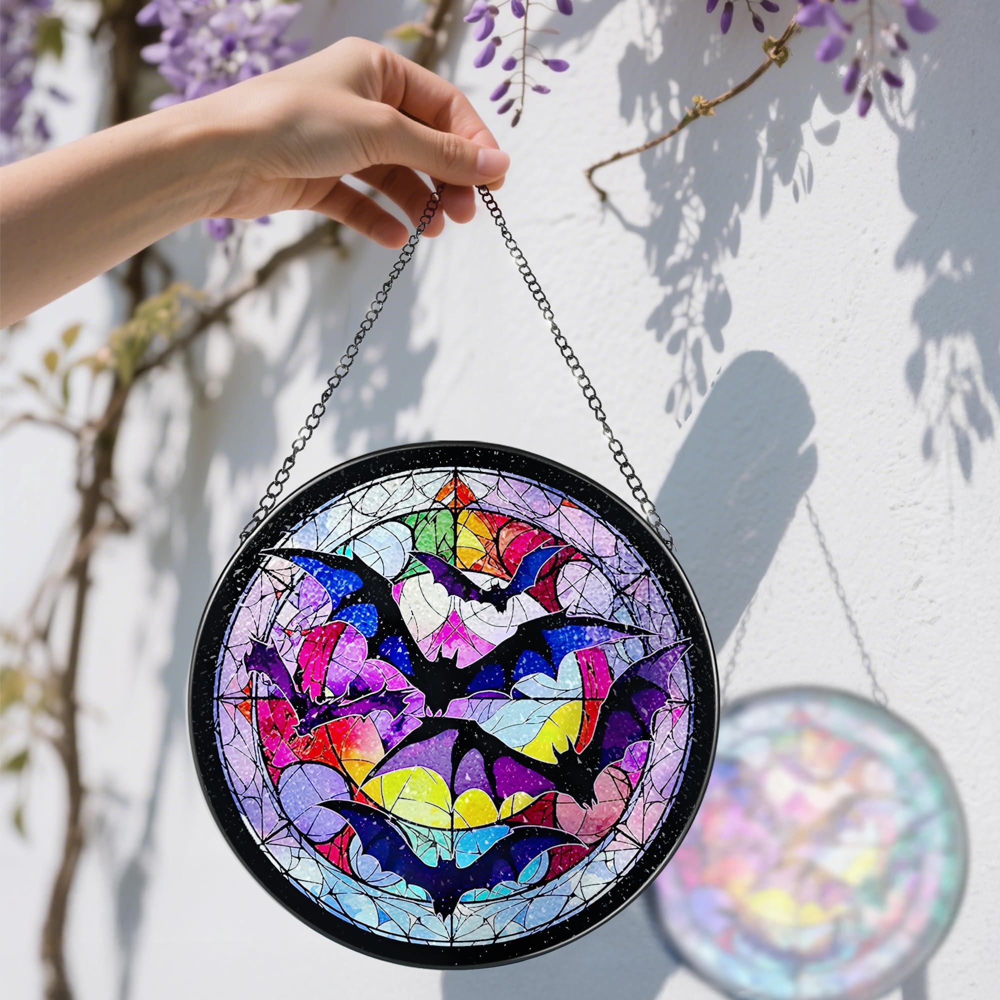 8 Inch Stained Glass Suncatcher Ornament, DOUHASU Bat Sun Catchers Indoor Window, Stained Glass Window Hanging, Home Decor, Bat Lovers Gifts for Him, Men