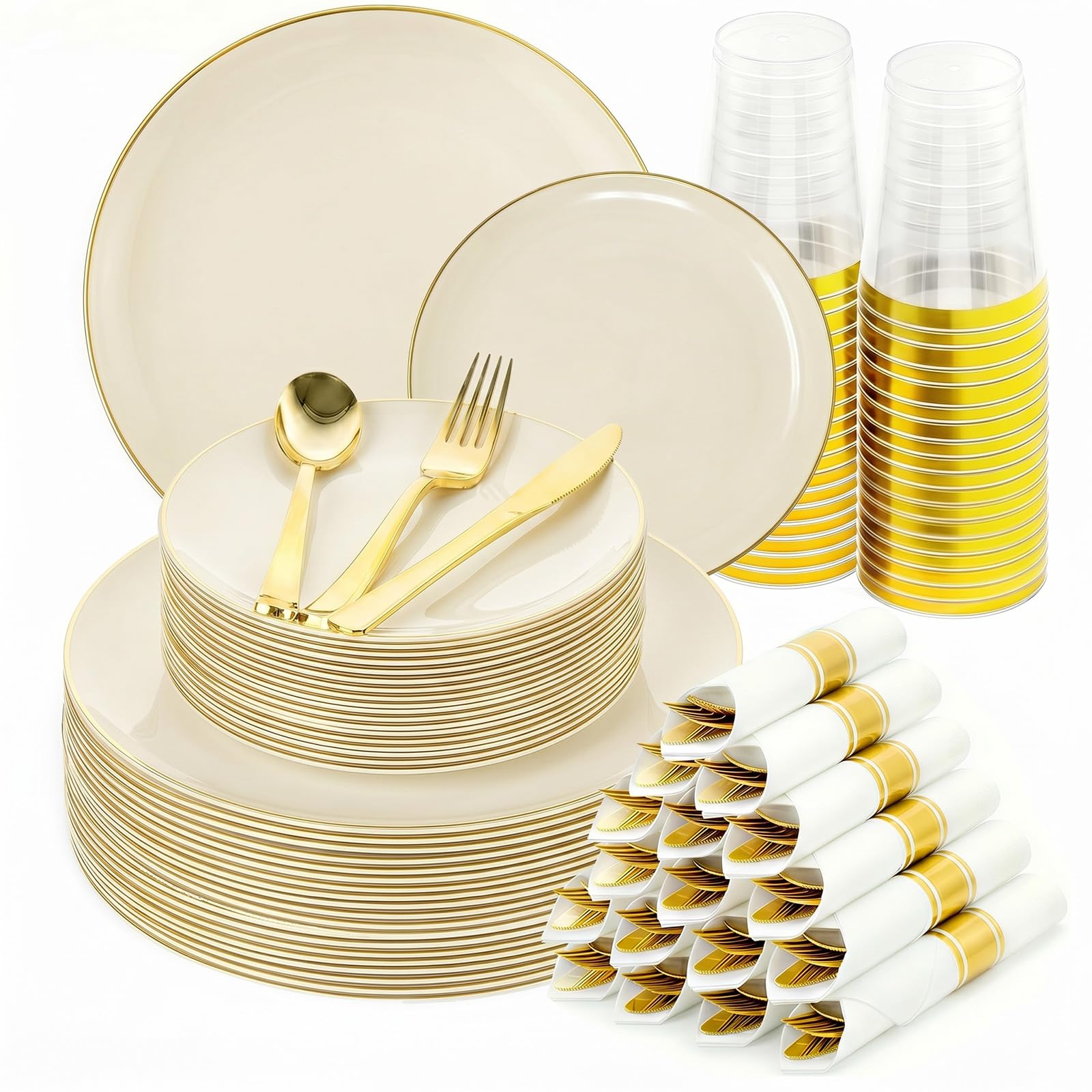 Black Gold Dinnerware Set - 25 Guest Party Plates -12