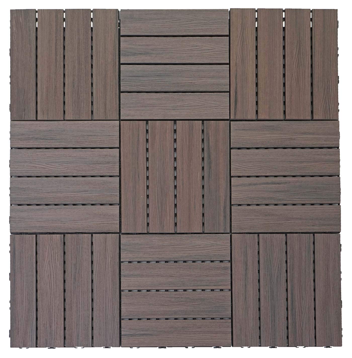 Mendler WPC HWC-E20 - Baldosa para Suelo (Aspecto de Madera, para Balcones y terrazas), 11x je 30x30cm = 1qm, geprägt Grau-Braun