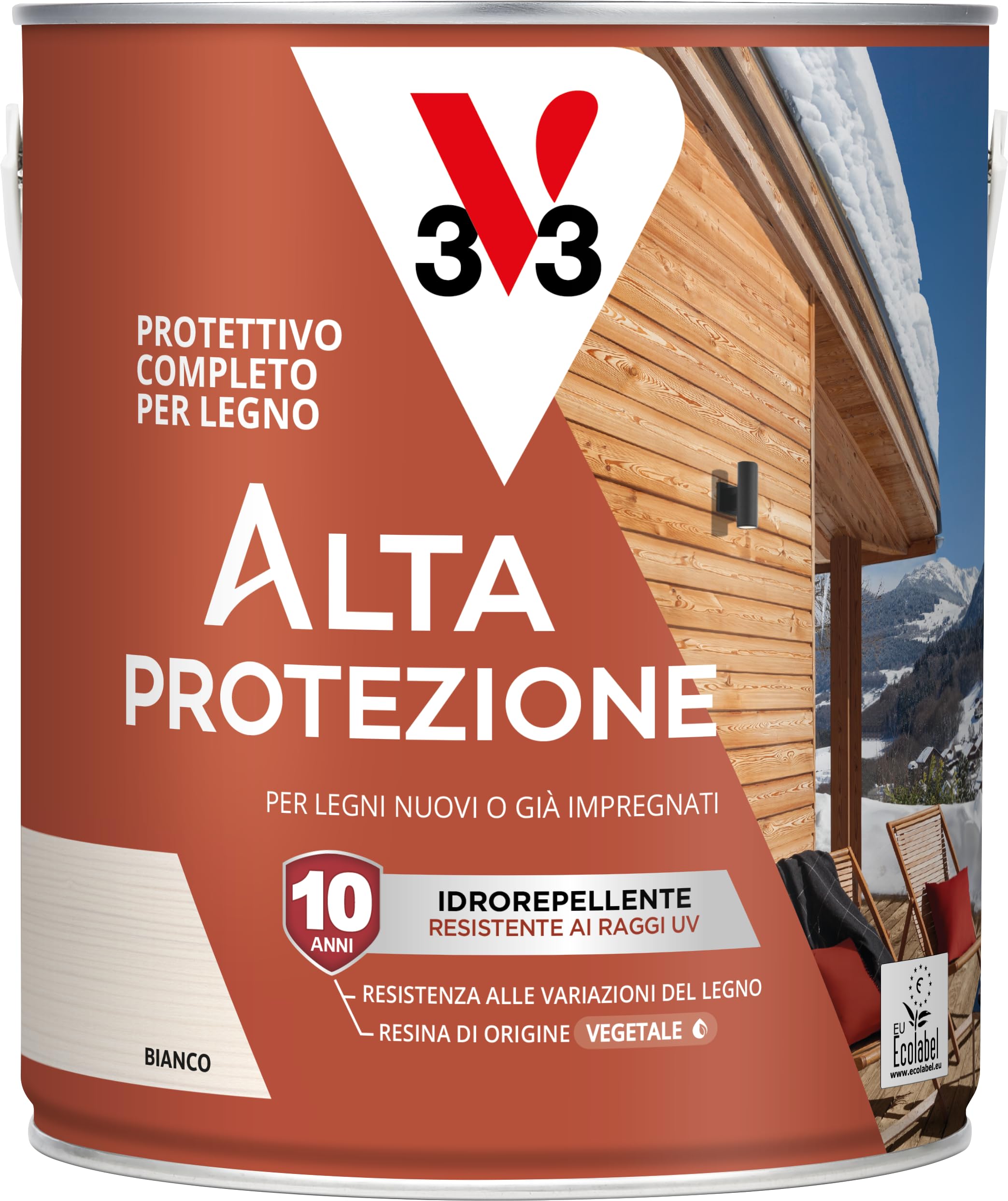 V33 Protettivo Completo per Legno Alta Protezione all'Acqua Bianco 2,5L