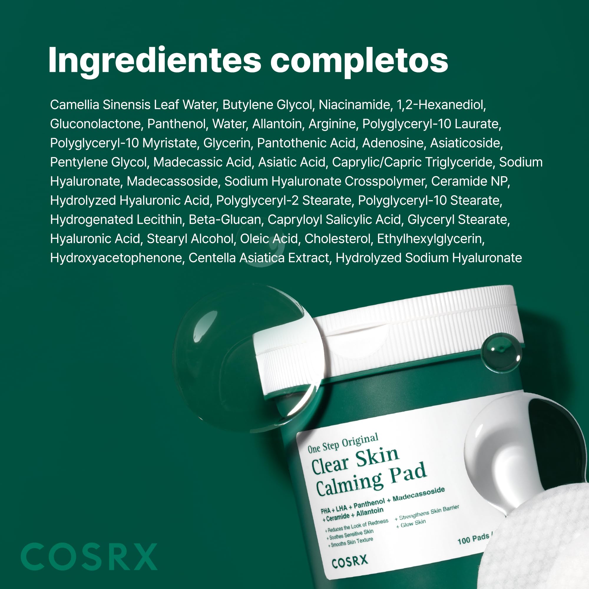 COSRX OneStep Original Clear Skin Calming Pad, 100 Pads, Dual Sided Facial Pad for Soothing, Barrier Strengthening & Gentle Exfoliation with 82% Green Tea Water, Cica, PHA, LHA, Korean Skin Care
