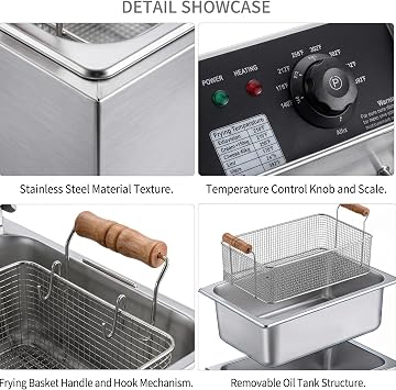 Commercial Deep Fryer with Basket, 12.7QT/12L Large Capacity Electric Oil Fryer, 3400W Stainless Steel Countertop Fryer with Temperature Control & Lids for Restaurant Home Kitchen