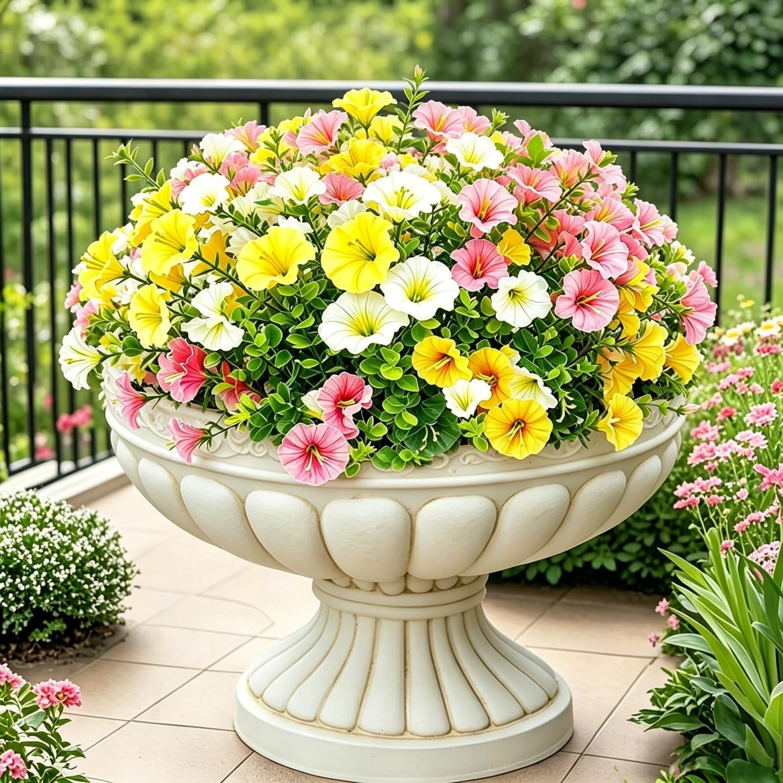 HUANYO Artificial Flowers Outdoor 6 Bundles - Fake Plastic Artificial Faux Silk Flowers Plants for Outdoors Garden Home Decoration (light color scheme)