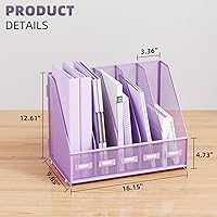 Vista 3 de Marbrasse Desk File Organizer with 5 Vertical Compartments Mesh Magazine File Holder for Office, Home, School