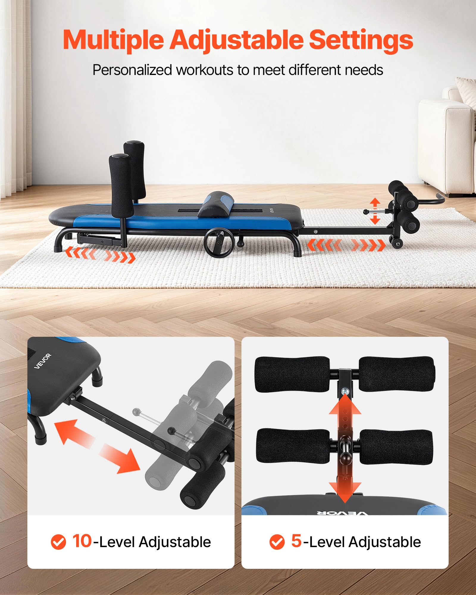 VEVOR Mesa de Tracción Lumbar Capacidad de 159 kg, Banco de Estiramiento de Espalda Estructura Estable, Reposabrazos Ajustables, Alta Resistencia, Tabla de Inversión para Hombros, Cuello, Espalda