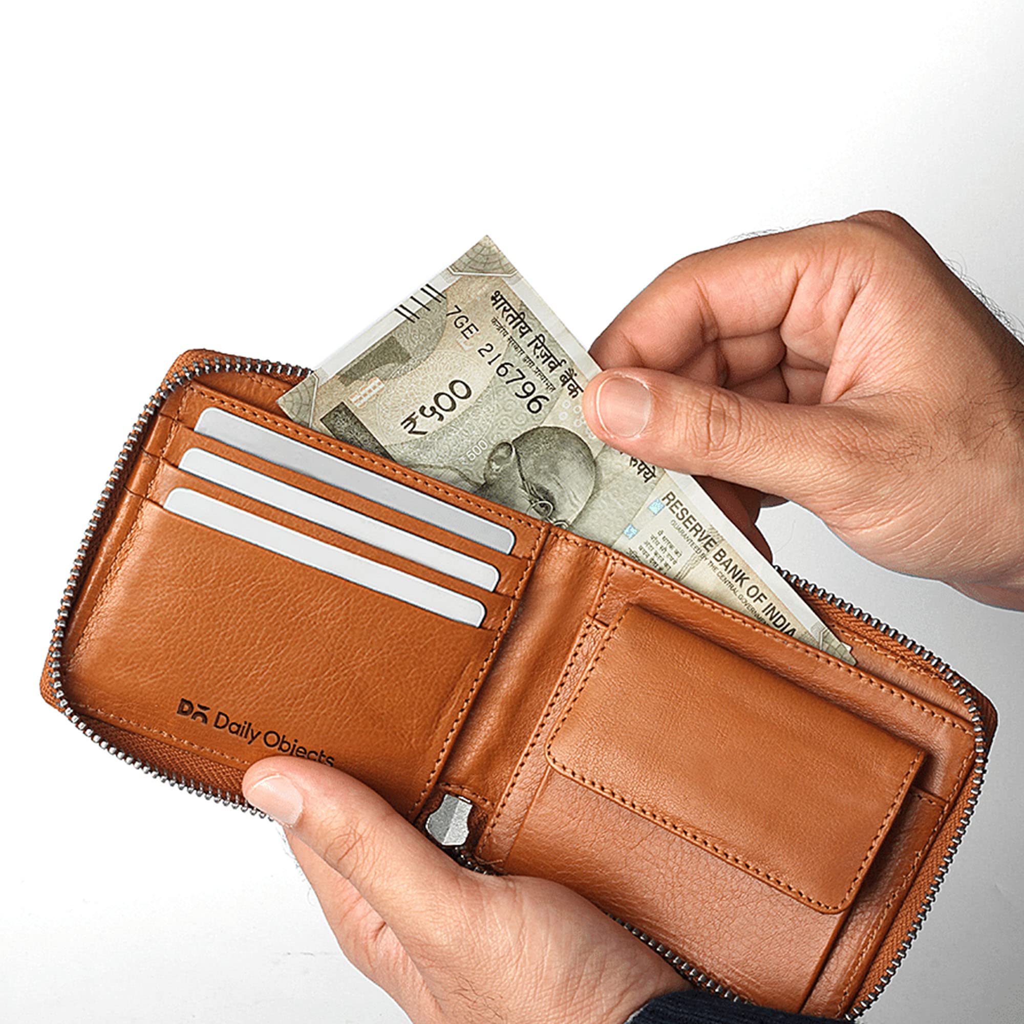 DailyObjects Tan Women's Zip Wallet | Made with Leather Material | Carefully Handcrafted | Holds up to 8 Cards | Slim and Easy to Fit in Pocket | Coin Pocket with Button Closure 2