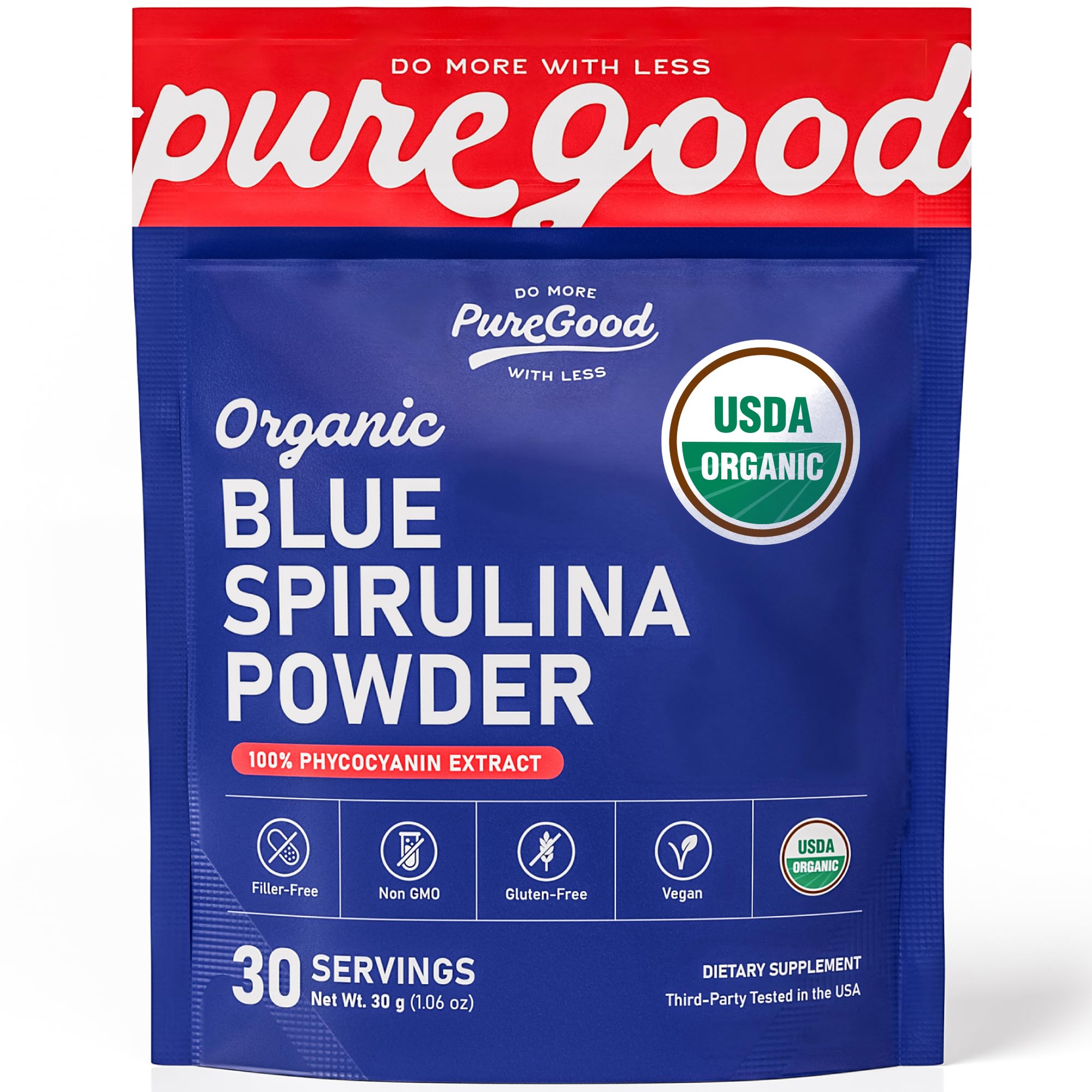 Organic Blue Spirulina Powder Natural Blue Food Coloring for Baking Desserts Smoothies and Drinks Plant Based Colorant 30g by PureGood – 30 servings, Model PG 1110