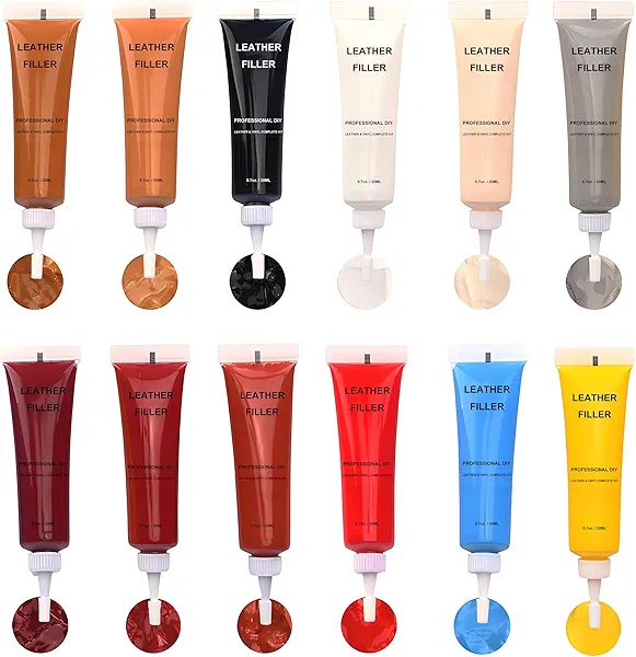 Kenbry Leather Repair Kit for Furniture,12 Colors Vinyl Leather-Couch Repair Kit for Car Seats Jacket Belt, Purse, Shoes,Boat Seat,Restore Scratch, Tears & Burn Holes