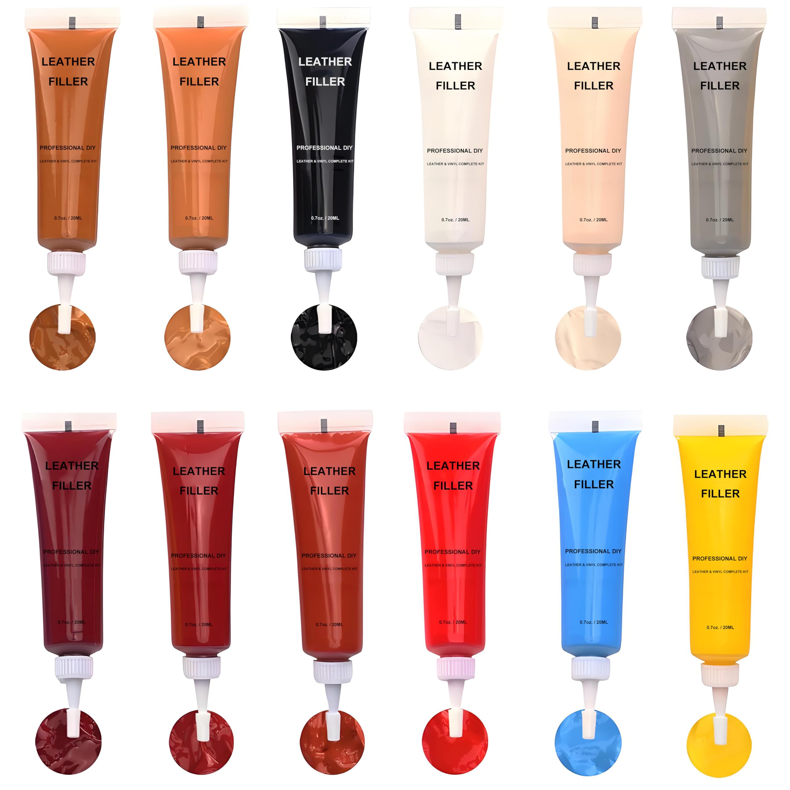 Kenbry Leather Repair Kit for Furniture,12 Colors Vinyl Leather-Couch Repair Kit for Car Seats Jacket Belt, Purse, Shoes,Boat Seat,Restore Scratch,