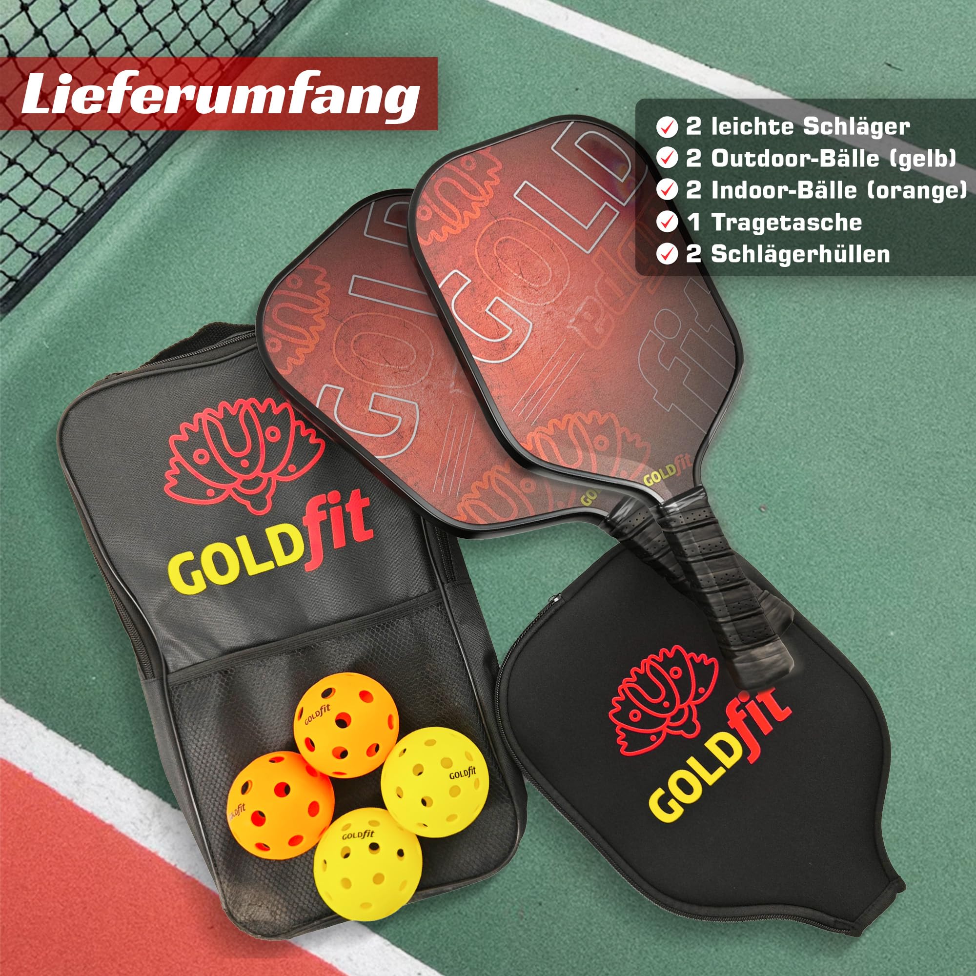Pickleball-Schläger-Set aus Strukturierter Kohlefaser mit 4 Bällen und Tasche, leicht, Ergonomisch, rutschfest, für Männer und Frauen Aller Niveaus