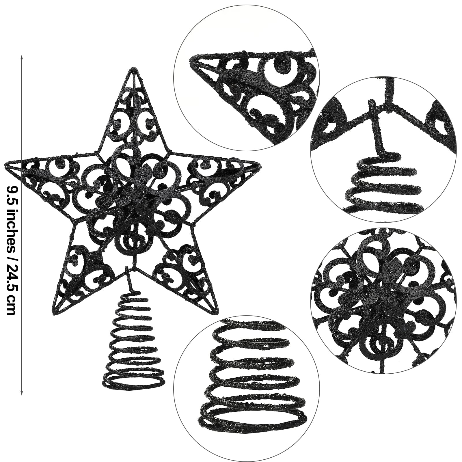 Aneco 25,4 cm Metall glitzernde Weihnachtsbaumspitze Stern Baumspitze Dekoration für Weihnachten Home Decor Schwarz