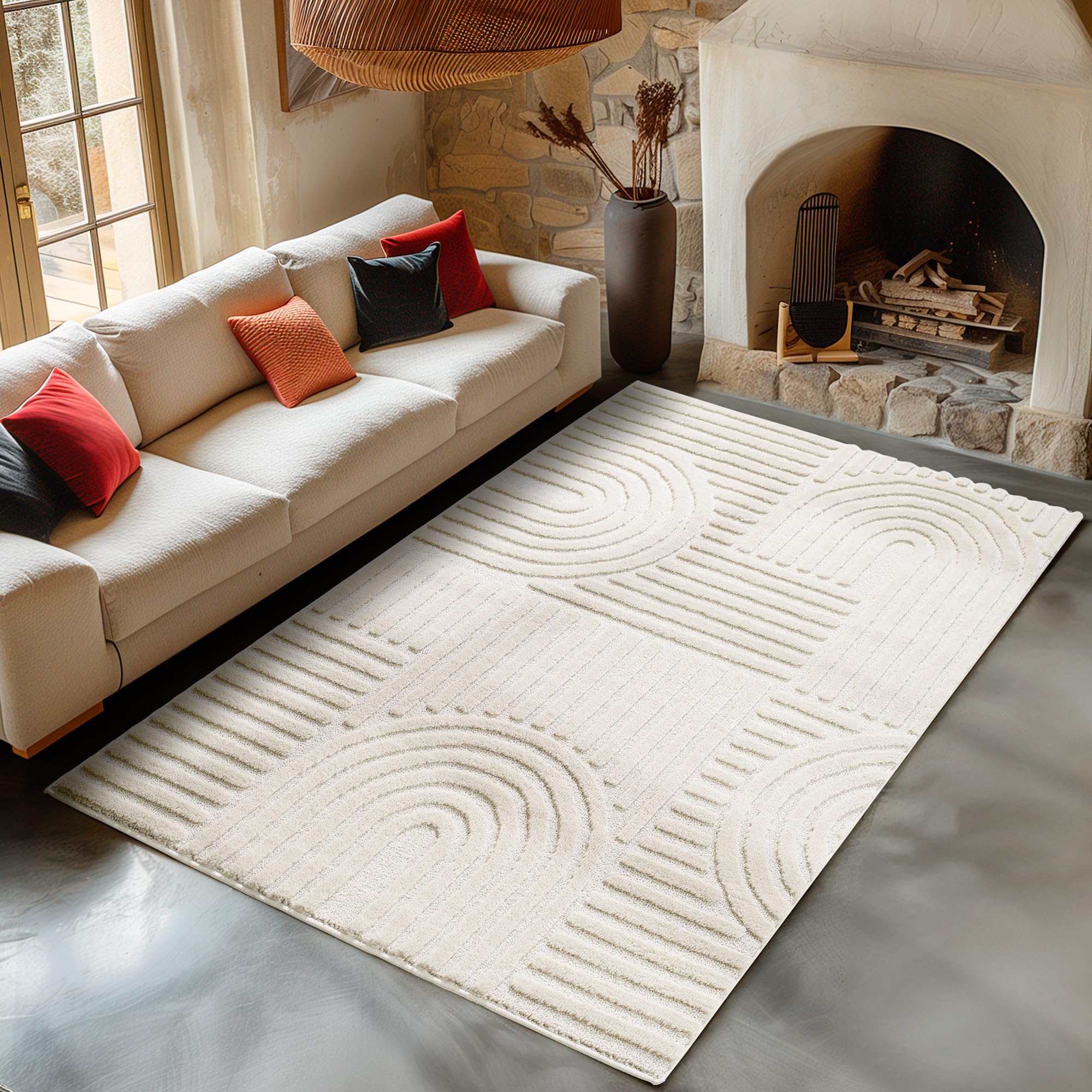 Carpetsale24 Wohnzimmer Teppich Hochflor Skandi Boho Karo Muster Hoch-Tief Struktur Shaggy Langflor Weich Flauschig Strapazierfähig Pflegeleicht Modern für Schlafzimmer