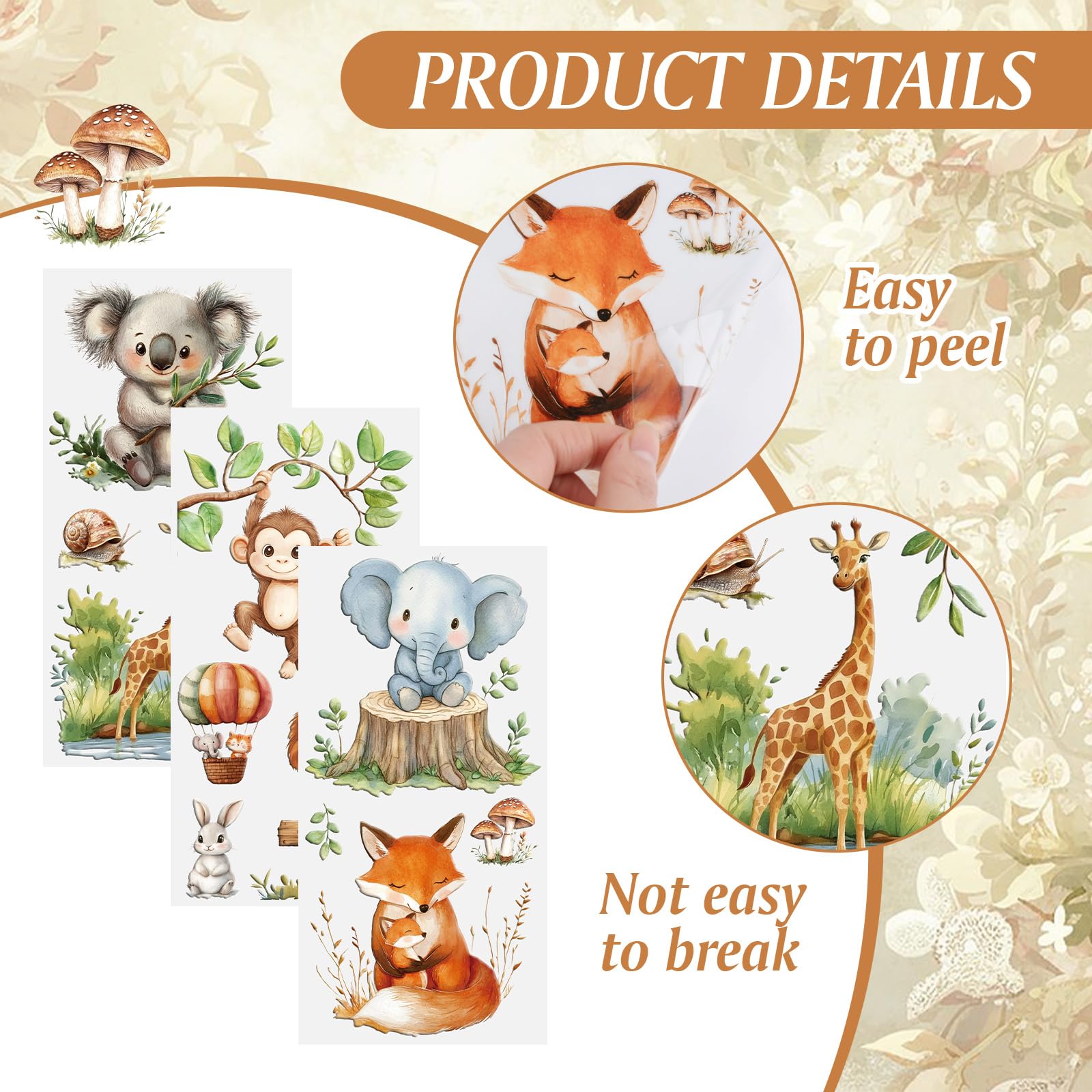 HICOHAND Rub on Transfers Stickers for Crafts 3 Sheets Jungle Animal Theme Furniture Transfers Decor Decals for Glass Porcelain Wood Plastic Photo Albums Bedroom Home Decor - Image 3