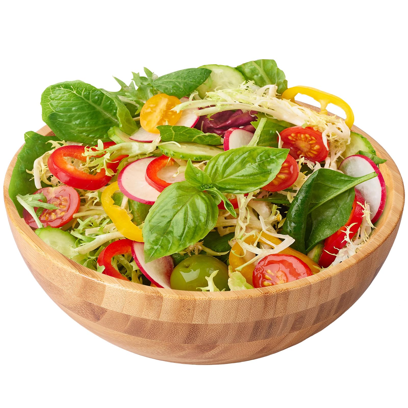 Yuekuntj 25Cm Bamboo Salad Mixing Bowl, Large Capacity Wood Fruit Bowls, Picnic Bowl Serve, Wooden Dough Kneading Bowl, Unbreakable Wood Round Salad Bowls For Noodles Snacks Desserts Nuts (25Cm)