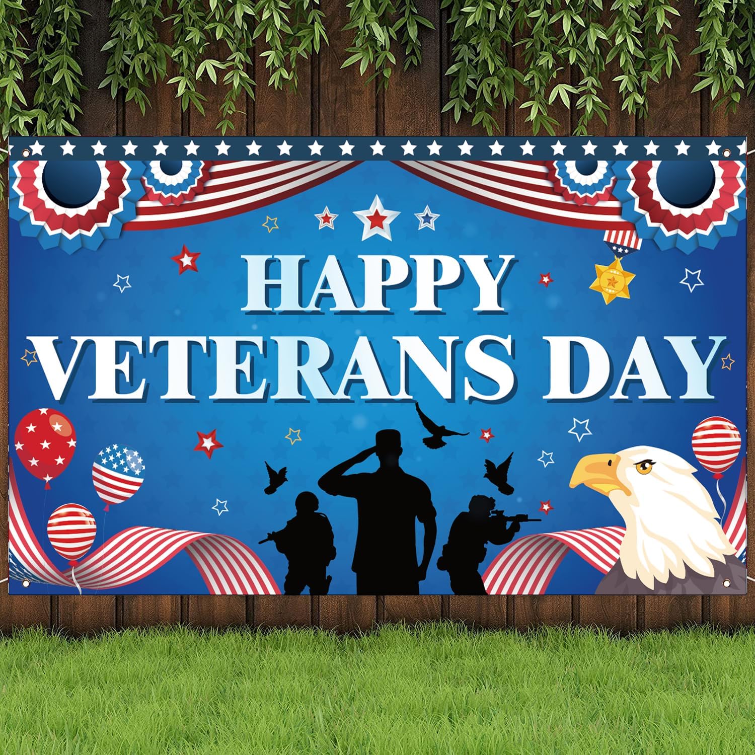 Happy Veterans Day Banner Backdrop for Veterans Day Decorations, 71x43 inch - Image 5