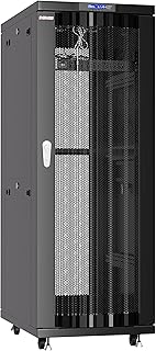 Server Rack 42U Network Enclosure Data Cabinet 32-inch Deep Server Rack Vented Doors - Thermosystem - 4 Cooling Fans - 8-Way Power Strip - Shelf - Casters - Dust Tight Cable Entries - LCD Screen