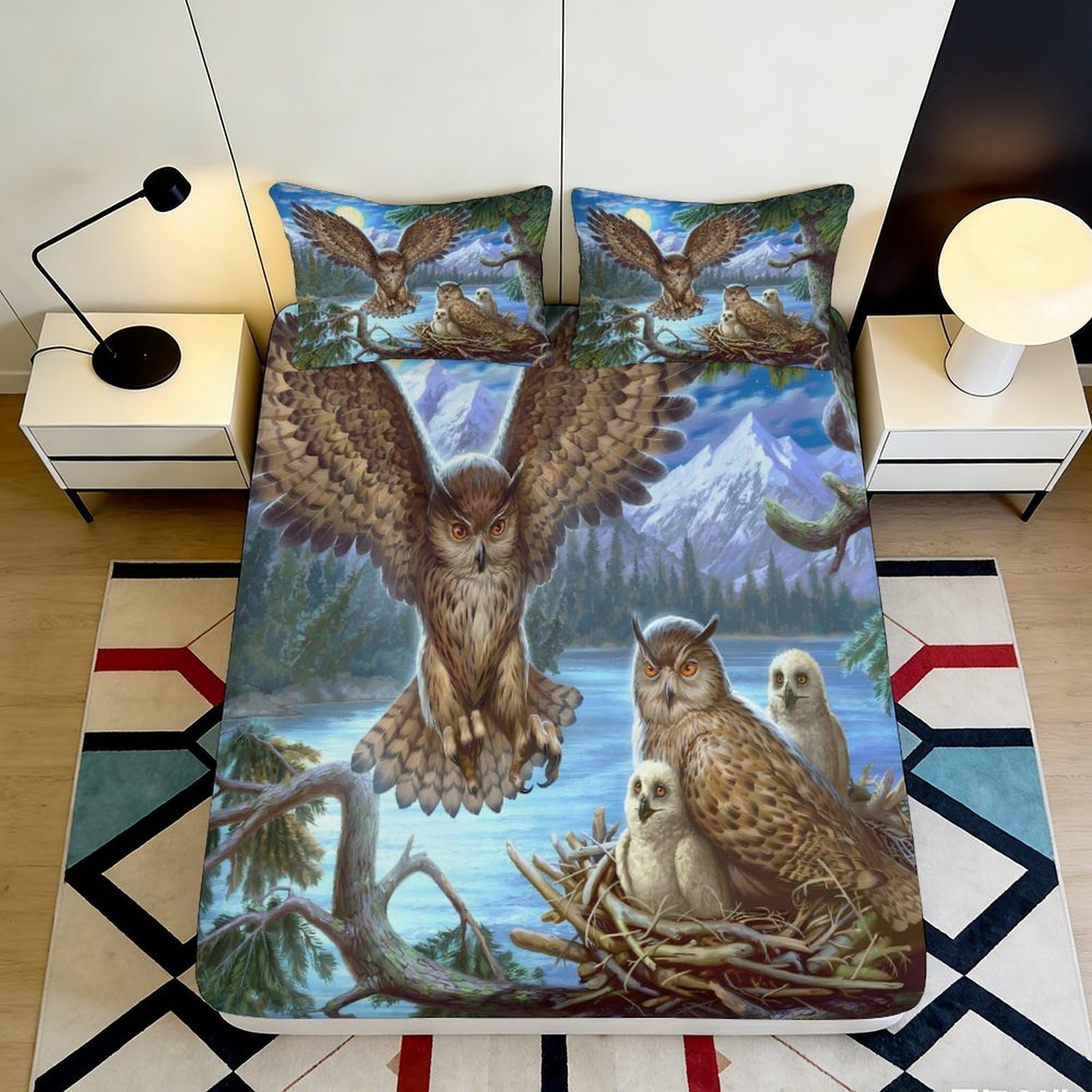 Jqzkxnhpbr Style-6 3D Printed Owl Forest Fitted Sheet Microfiber Soft Breathable Eagle Nest Mattress Cover For Bedroom Dorm Decor 90X200x25cm