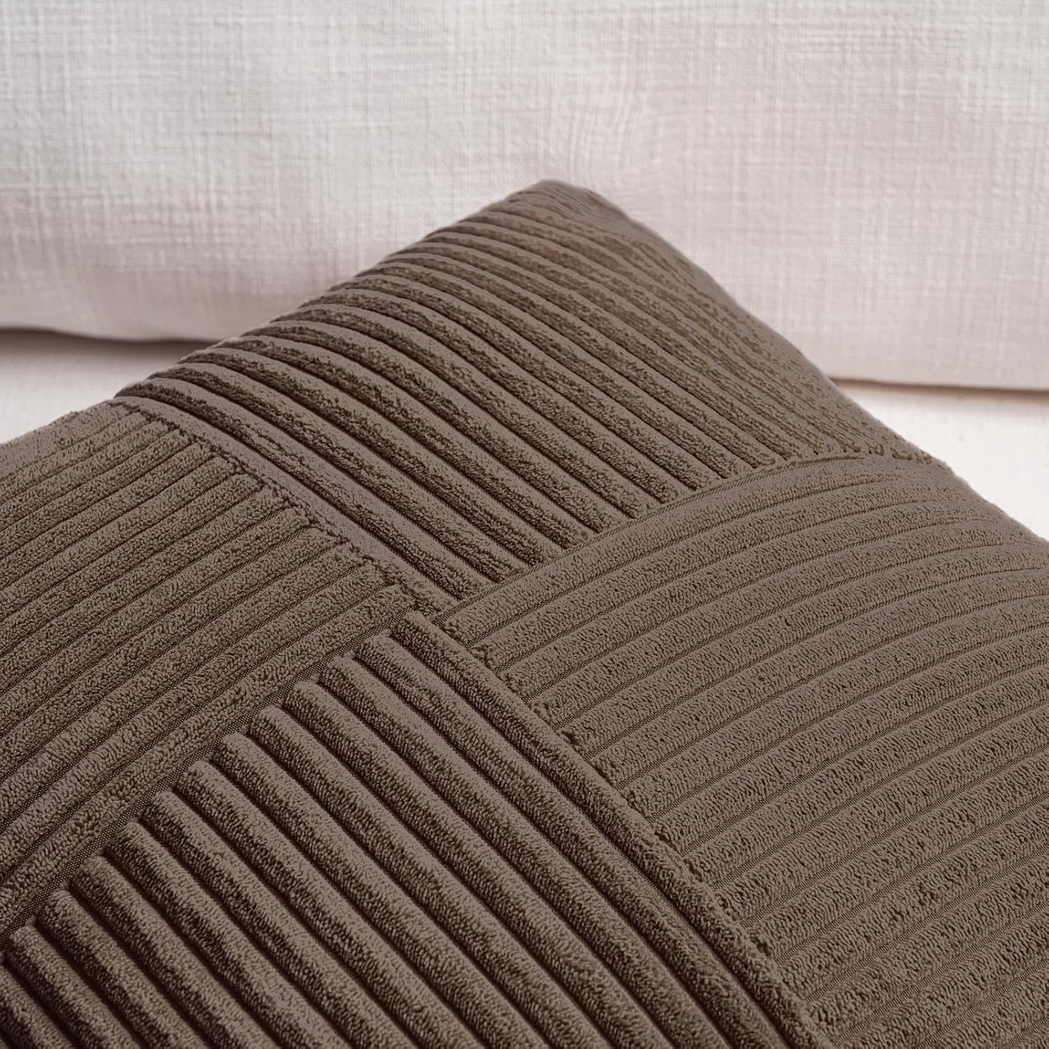 Fancy Homi 2 Packs Dark Brown Decorative Throw Pillow Covers 18x18 Inch for Living Room Couch Bed Sofa, Rustic Farmhouse Boho Home Decor, Soft Corss Corduroy Patchwork Textured Cushion Case 45x45 cm - Image 3