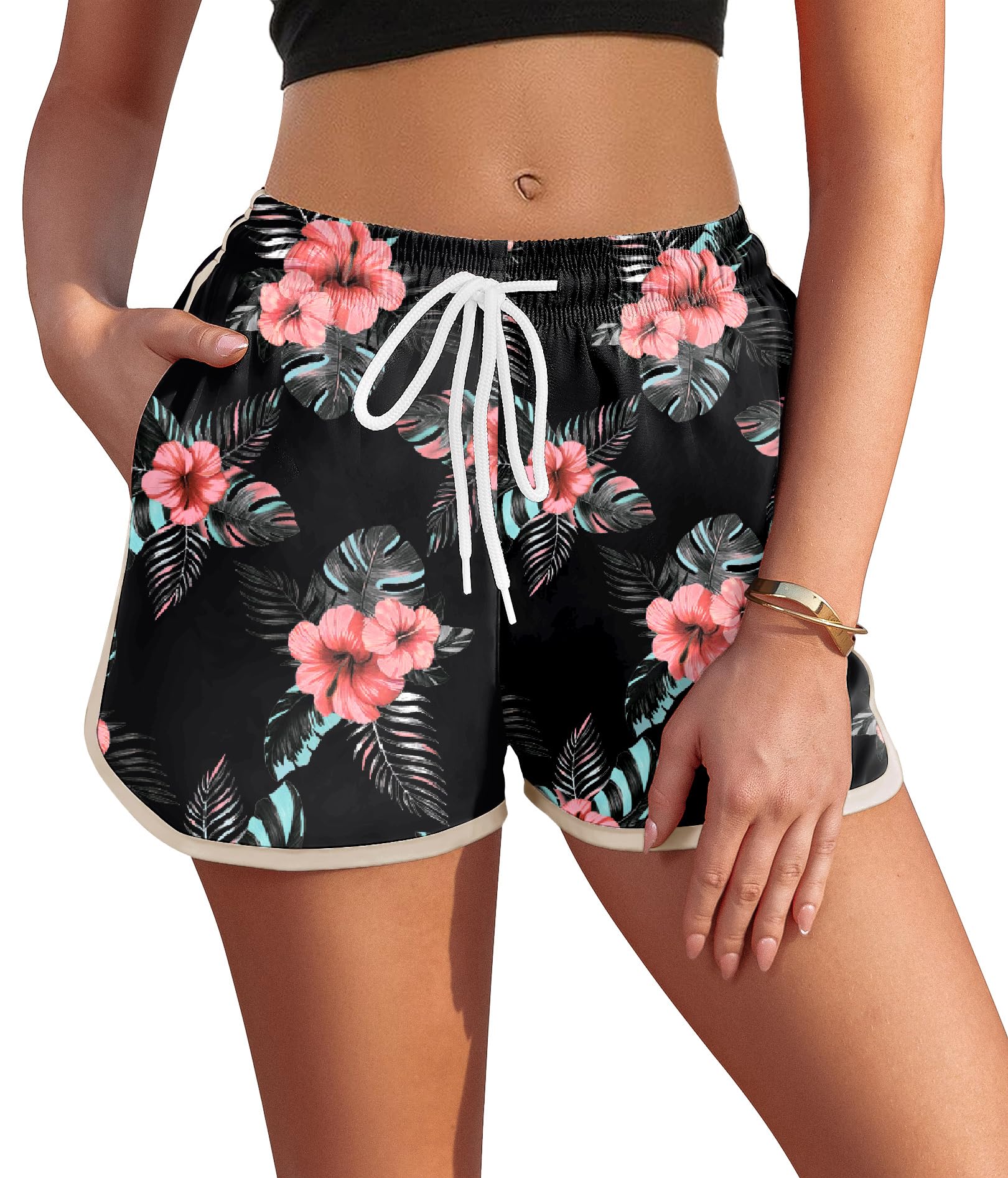 AI'MAGE Damen Badeshorts Sommer Badehose Schnell Trocknende Boardshorts Strand Wassersport Shorts mit Liner Tasche Druck Schwimmhose XS-XXL