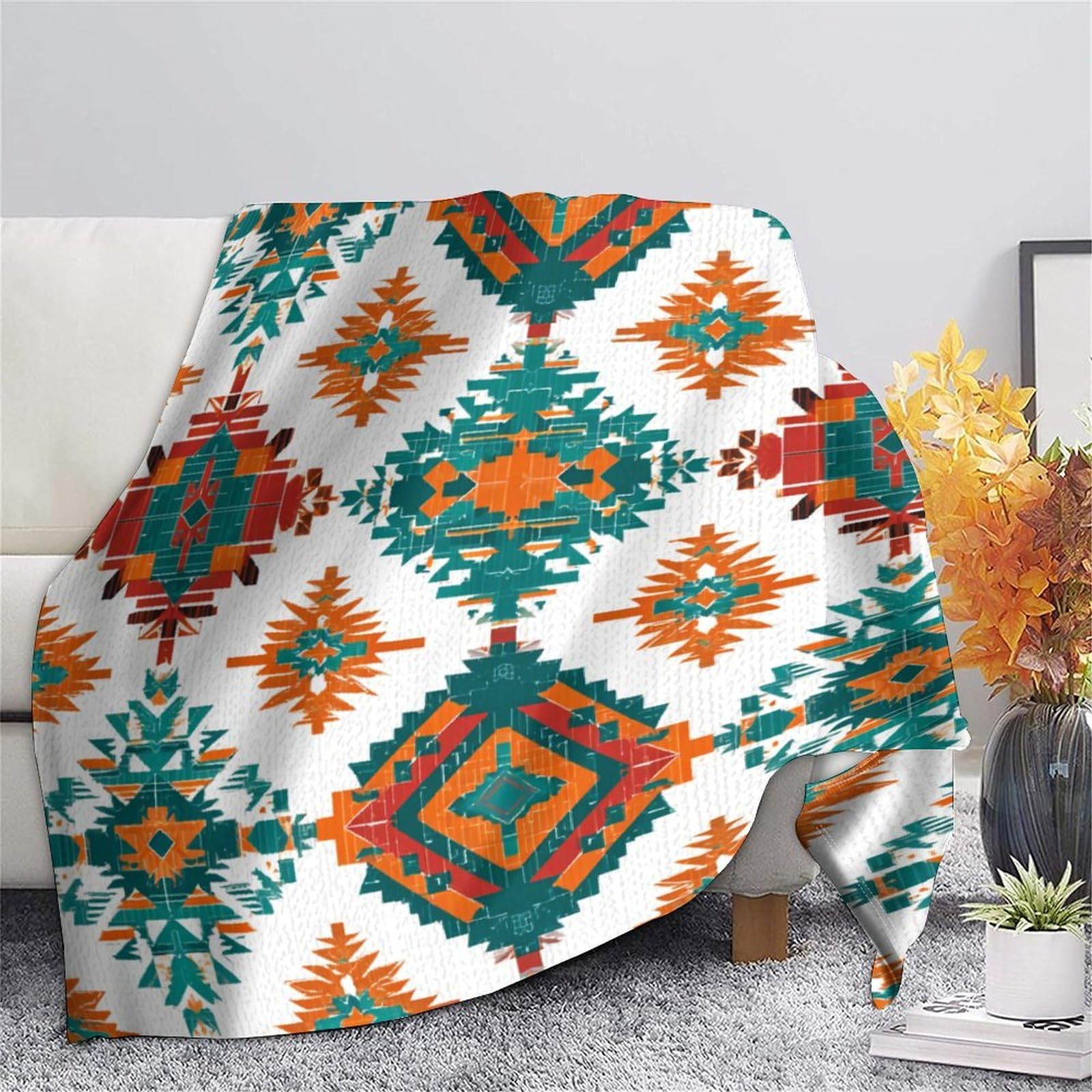 Stile azteco, Geometricoo Shapes Pattern Manta Estampada 3D Colcha De Diseño Ropa De Cama De Microfibra Suave Y Cálida Sofá Ropa De Cama 80x90inch(200x230cm)
