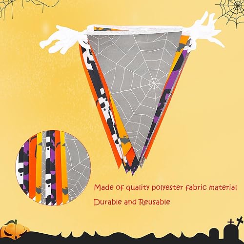 Miniatura 3 de Lucleag Pancartas de Halloween de 32.8 pies, bandera triangular, banderines de tela de Halloween para decoración de fiesta de Halloween,